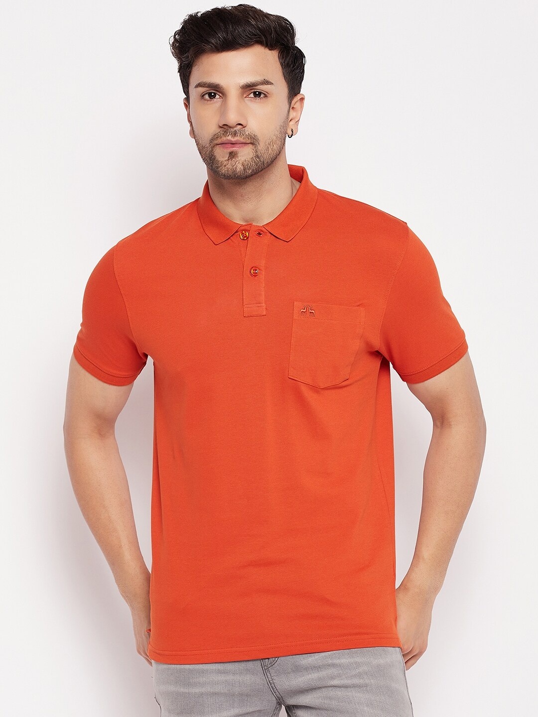 

98 Degree North Solid Polo Collar Cotton T-Shirt, Orange