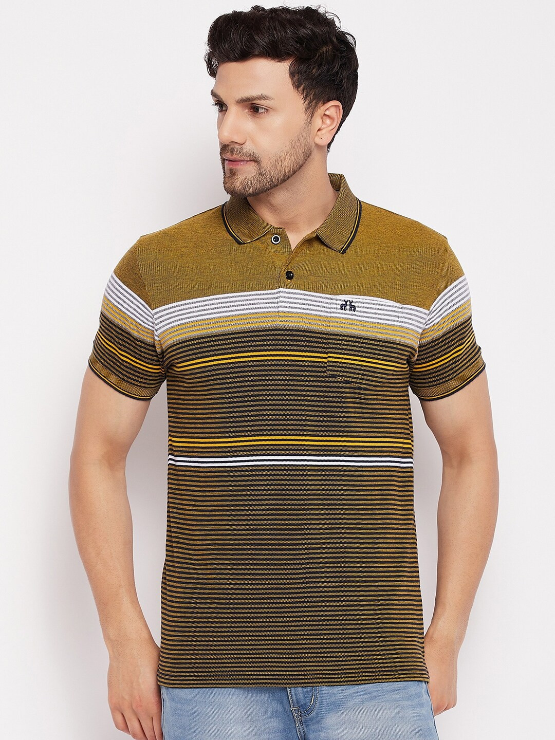 

98 Degree North Striped Polo Collar Cotton T-Shirt, Mustard