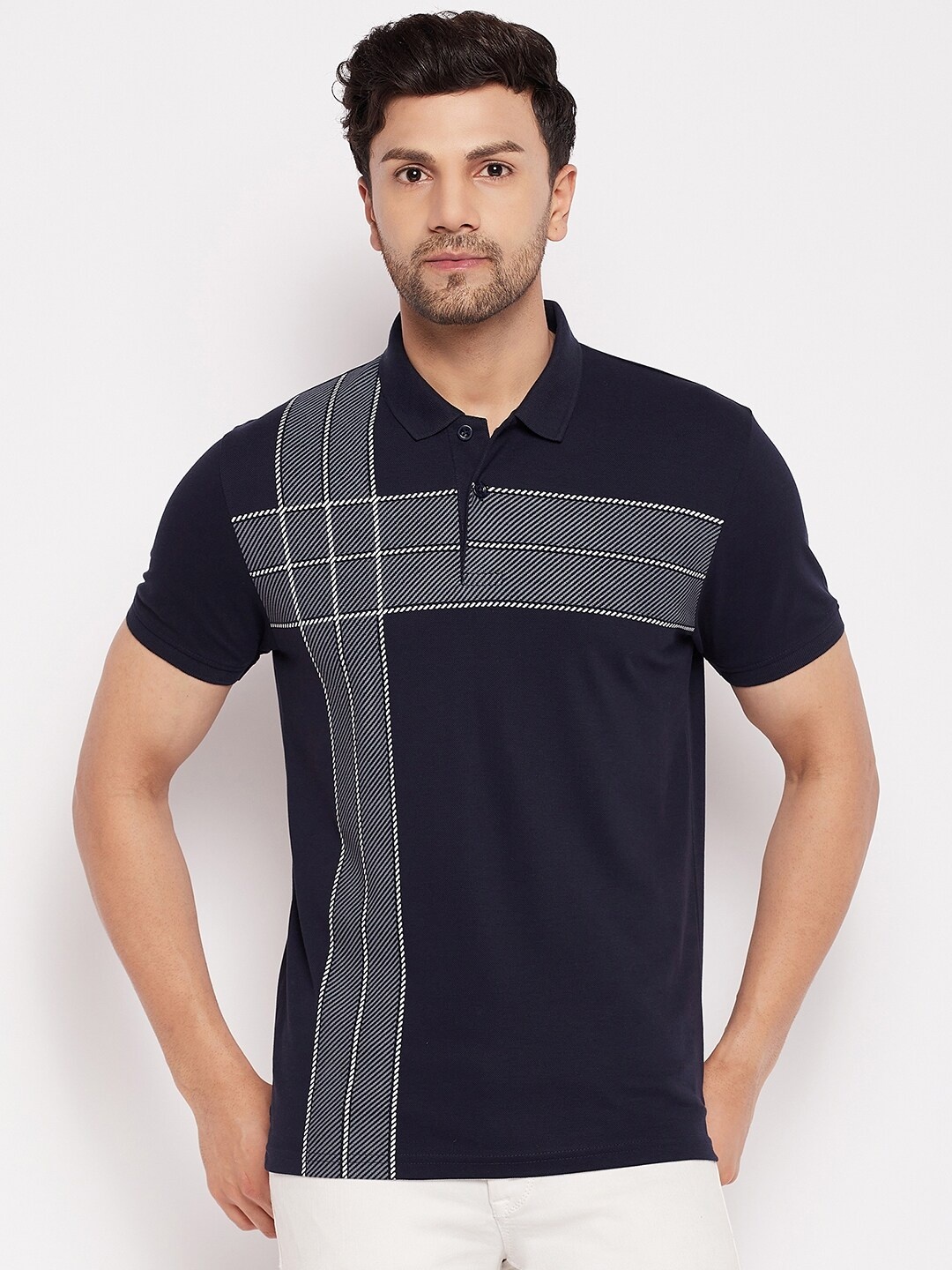 

98 Degree North Polo Collar Striped Cotton T-Shirt, Black