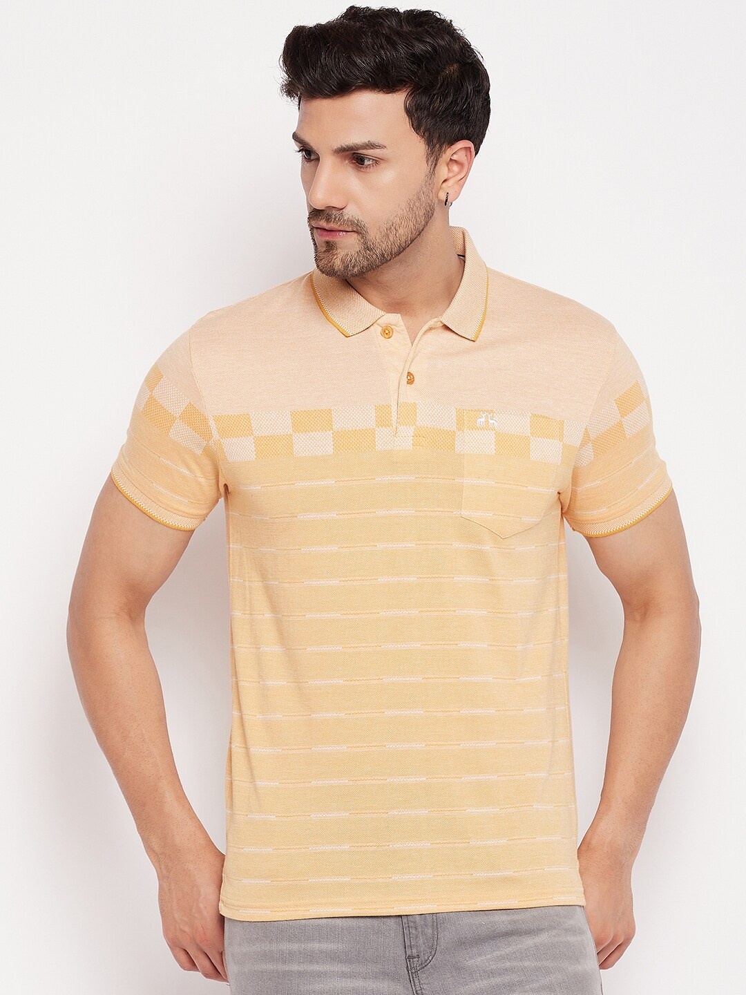 

98 Degree North Horizontal Striped Polo Collar Cotton T-Shirt, Yellow