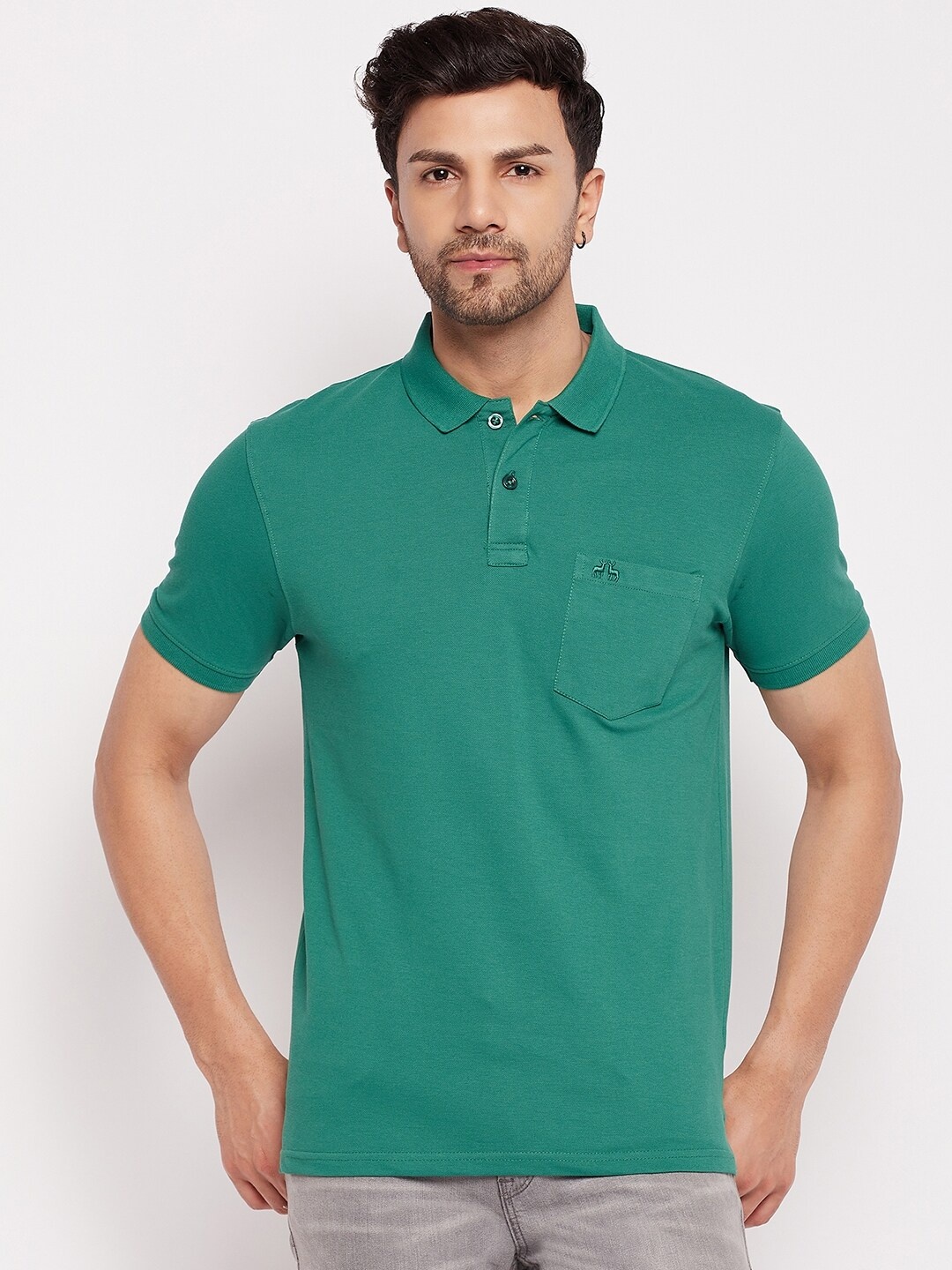 98 Degree North Polo Collar Short Sleeves Cotton T-Shirt, Green
