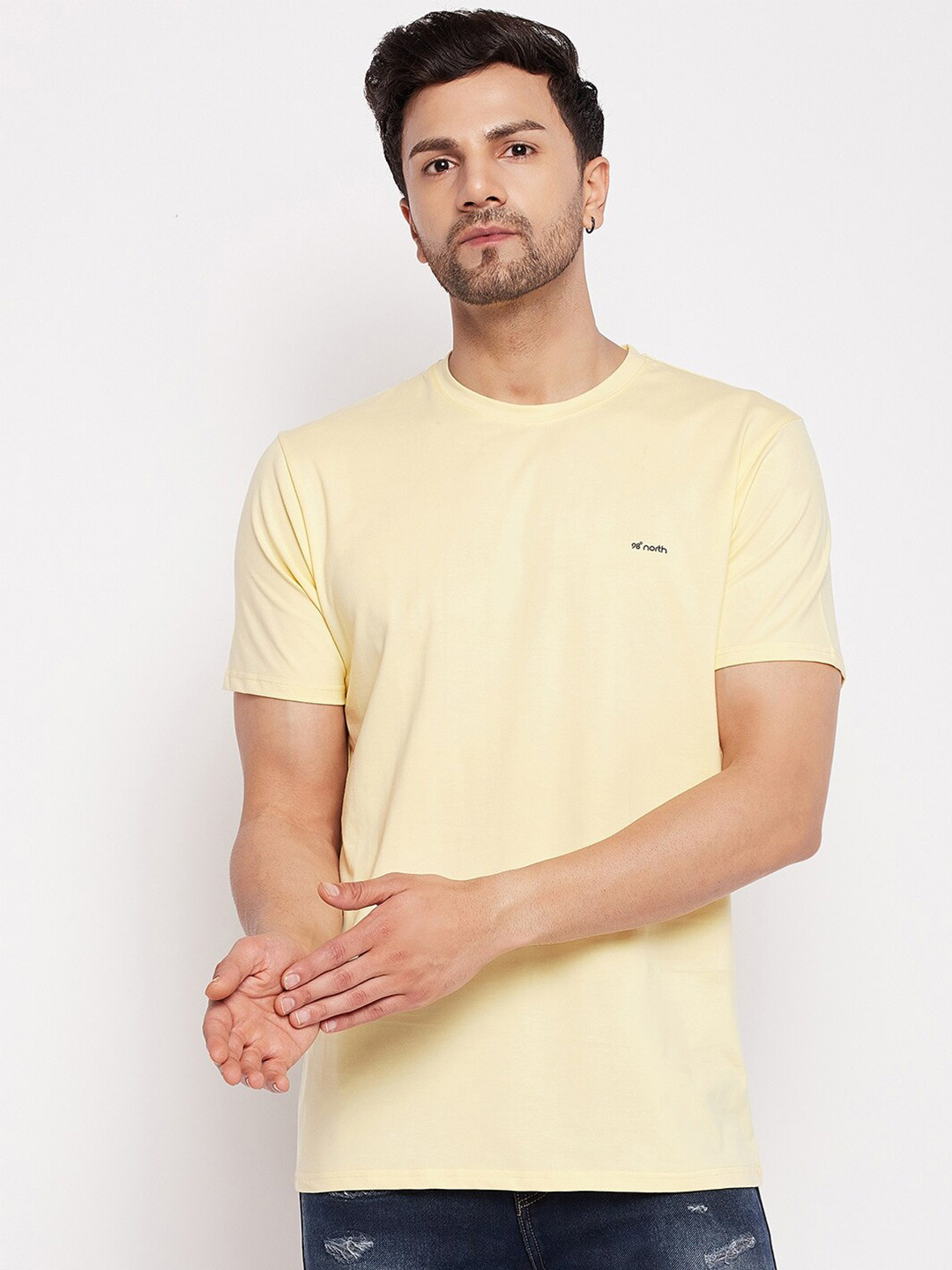 

98 Degree North Round Neck Short Sleeves Cotton T-Shirt, Yellow