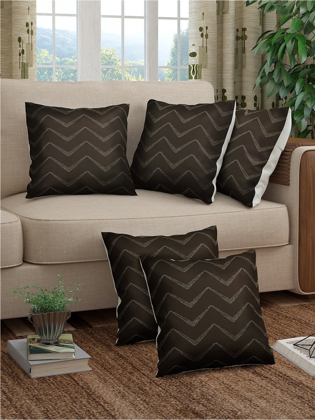 

Story@home Alegra Brown & Beige 5 Pieces Abstract Printed Square Cushion Covers