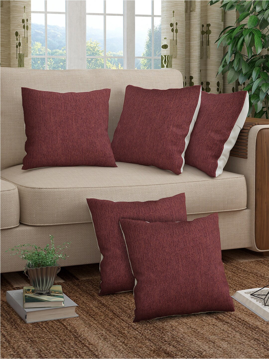 

Story@home Alegra Burgundy & White 5 Pieces Square Cushion Covers