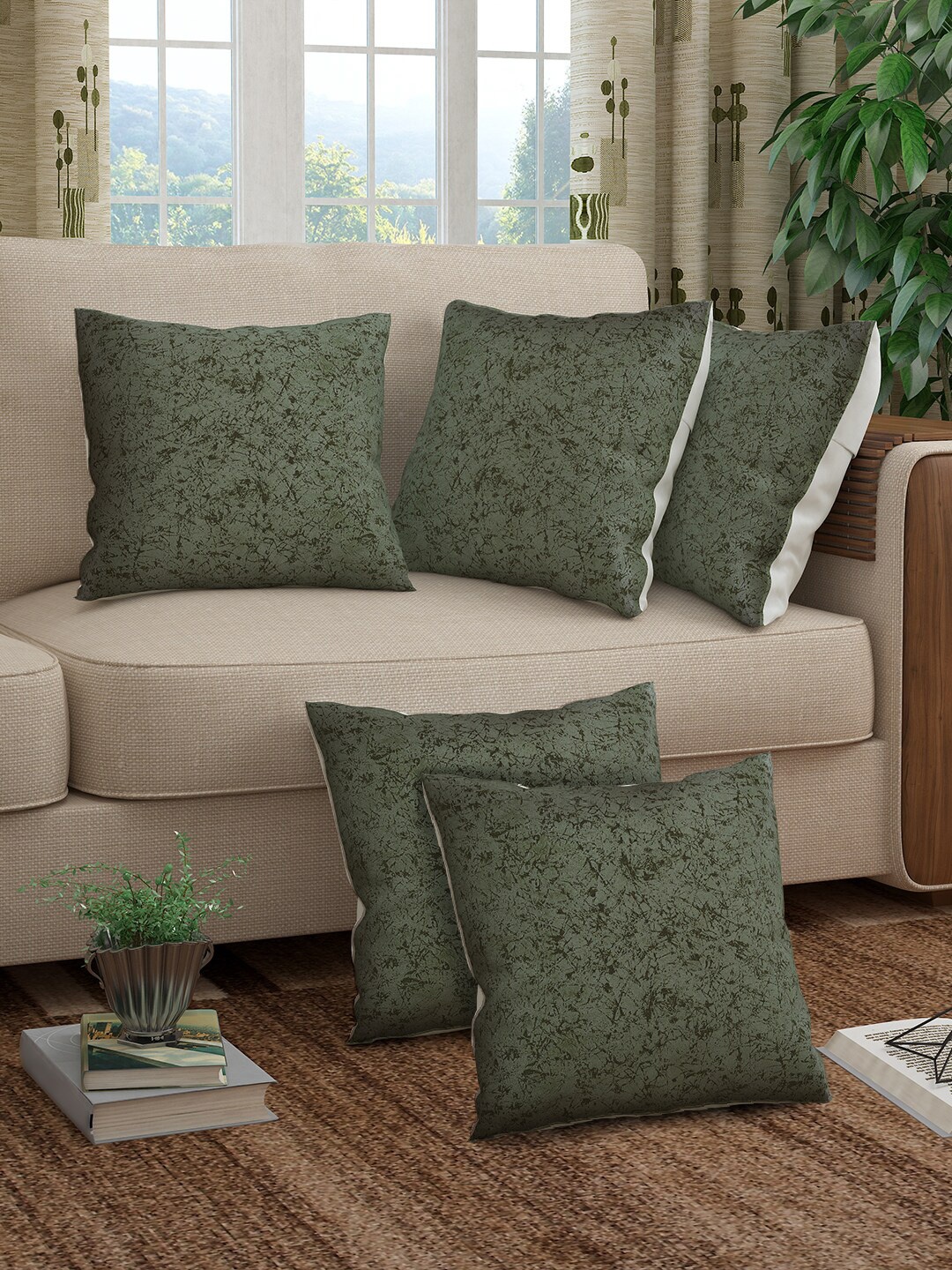 

Story@home Alegra Grey 5 Pieces Abstract Printed Square Cushion Covers