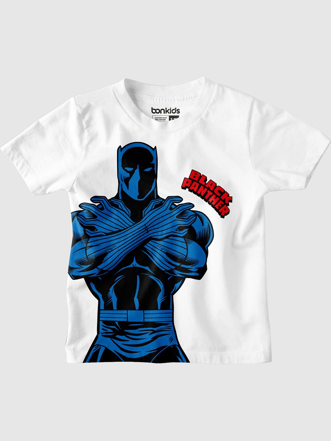 

BONKIDS Boys Black Panther Printed Cotton Casual T-Shirt, White