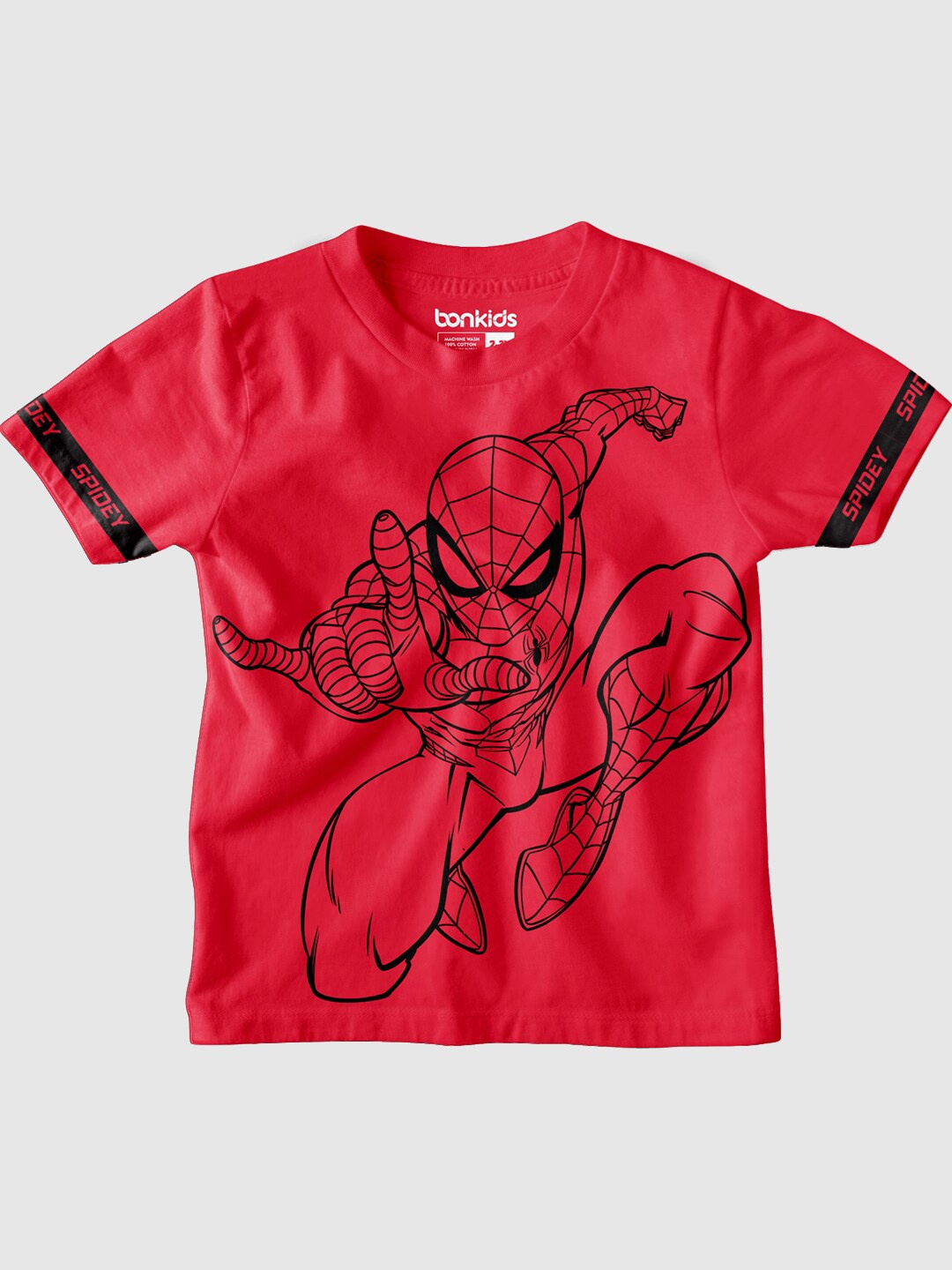 

BONKIDS Boys Spider-man Printed Cotton Casual T-Shirt, Red