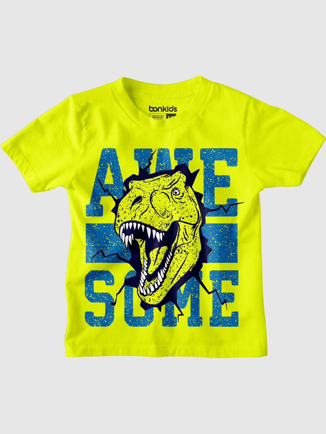 

BONKIDS Boys Typography Printed Cotton Casual T-Shirt, Fluorescent green