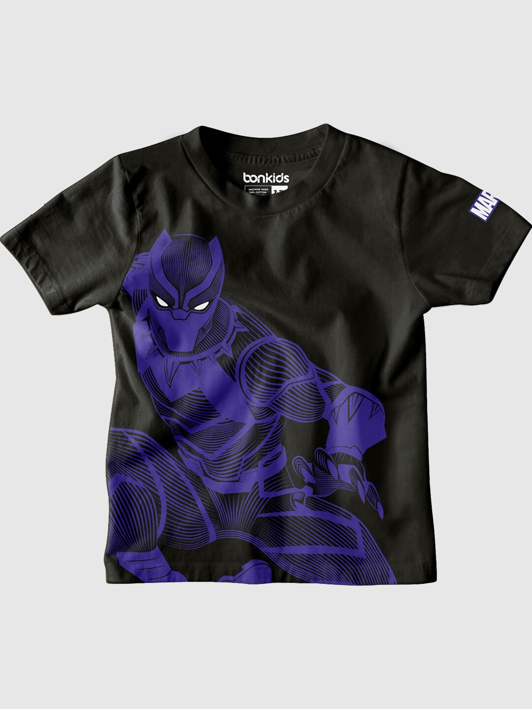 

BONKIDS Boys Panther Printed Cotton Casual T-Shirt, Black