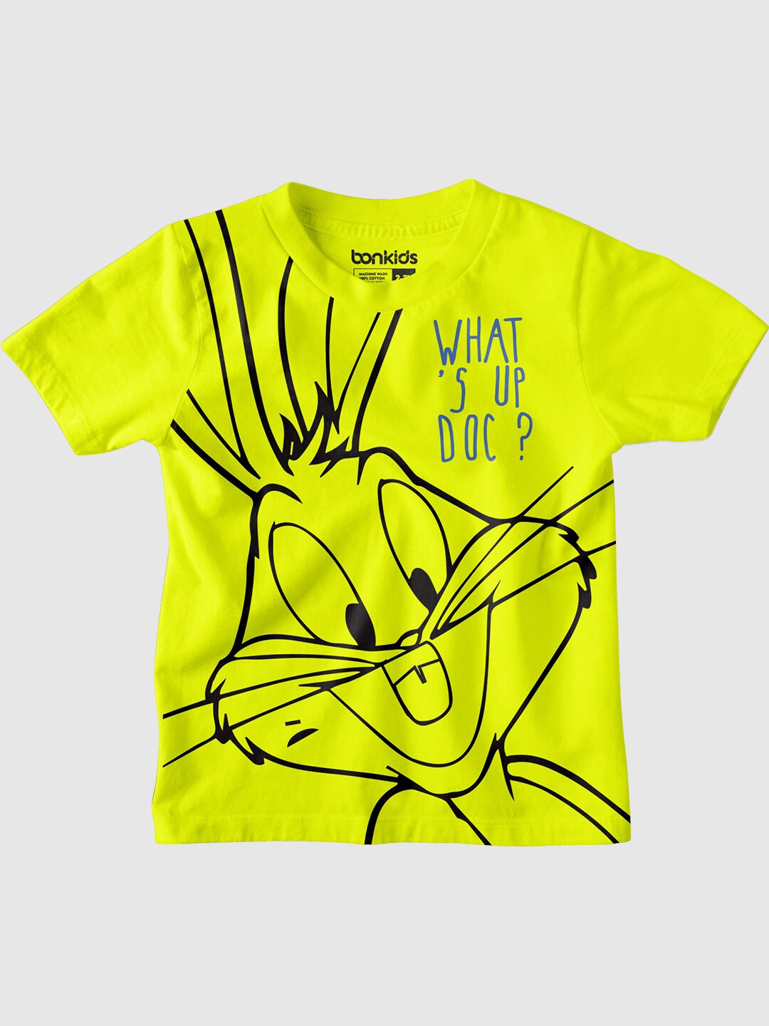 

BONKIDS Boys Bugs Bunny Printed Cotton Casual T-Shirt, Fluorescent green