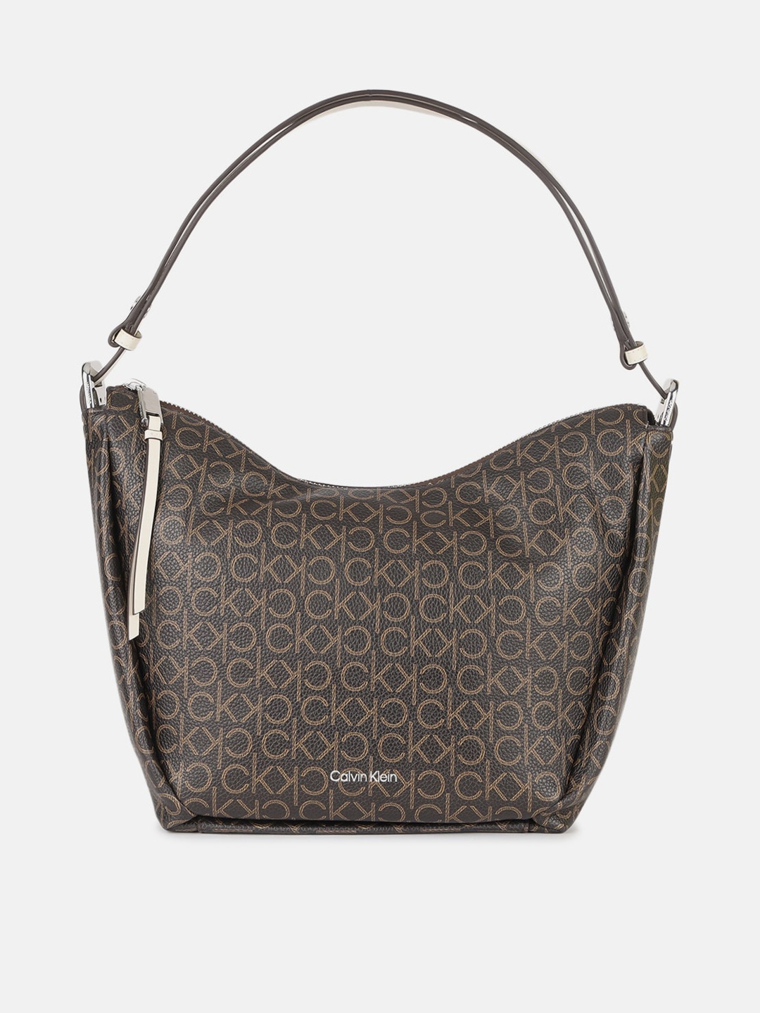 Calvin Klein Jeans Textured PU Oversized Structured Hobo Bag, Brown
