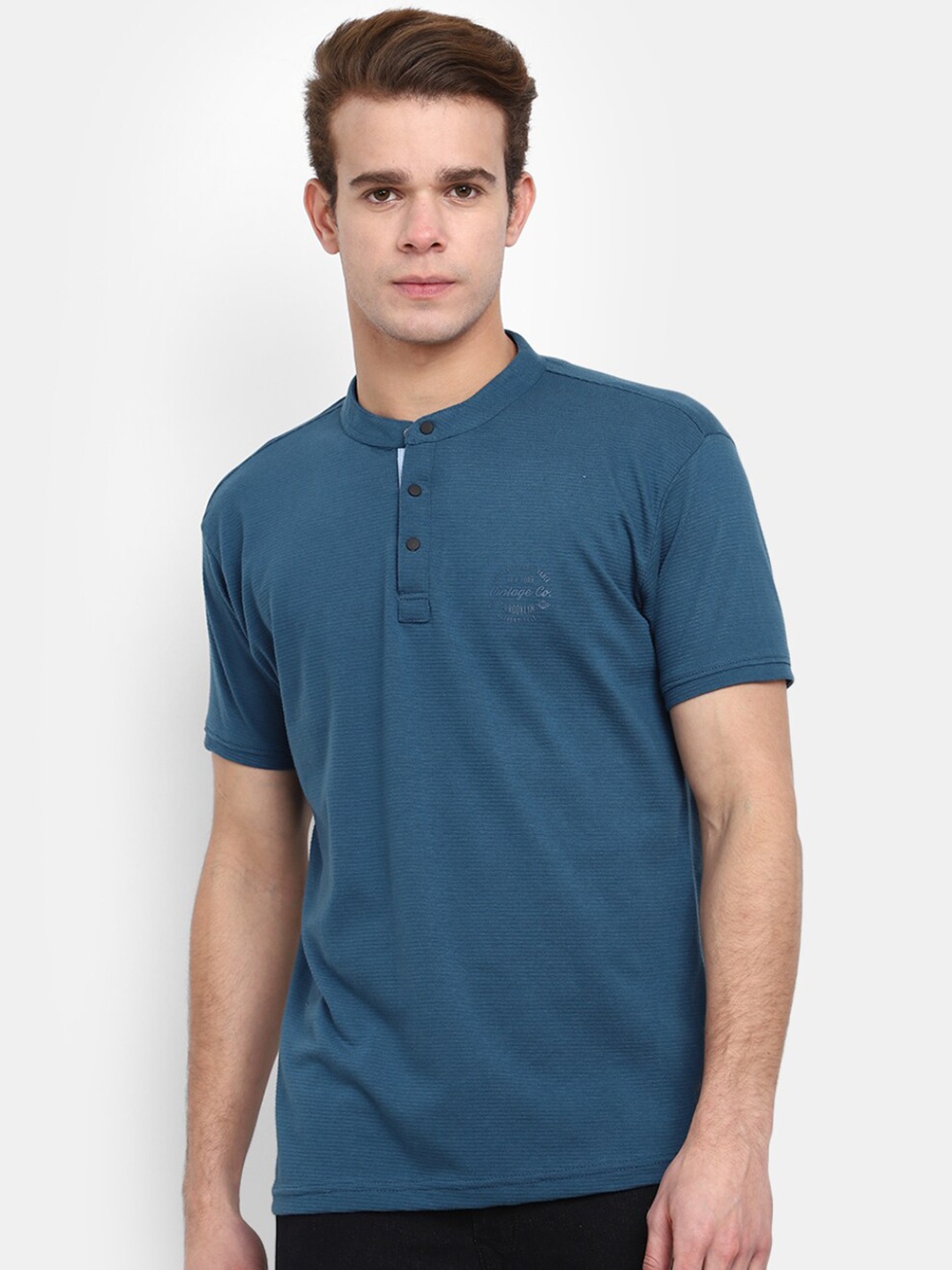 

V-Mart Henley Neck Polo Collar Short Sleeves T-shirt, Blue