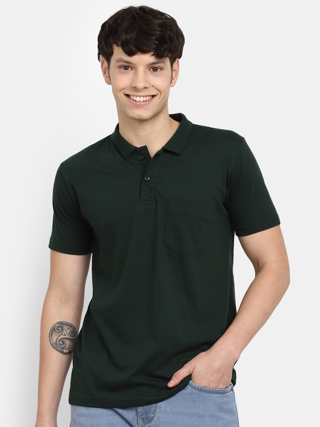 

V-Mart Polo Collar Short Sleeves Slim Fit Cotton T-shirt, Green