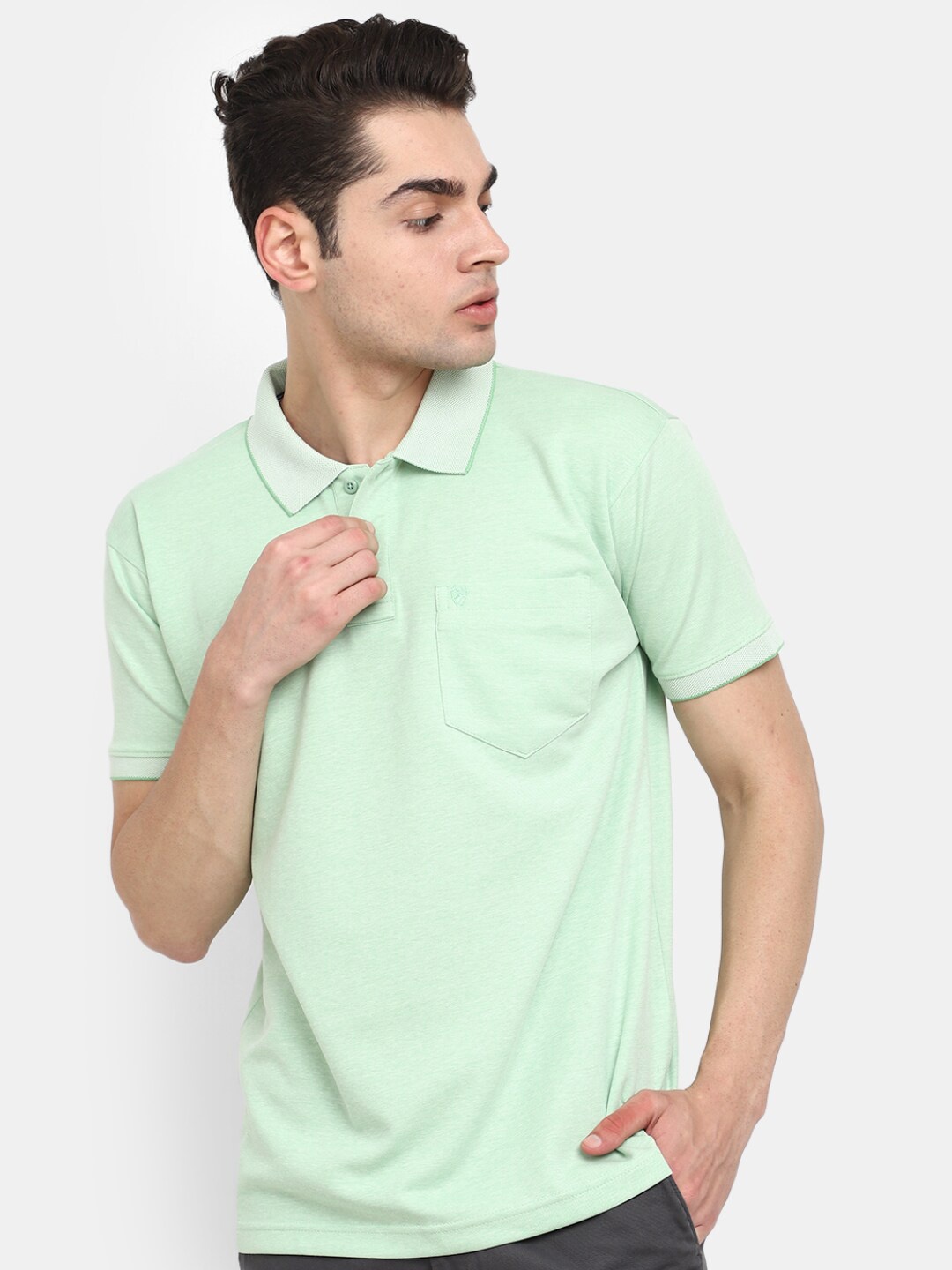 

V-Mart Polo Collar Short Sleeves Slim Fit Cotton T-shirt, Green