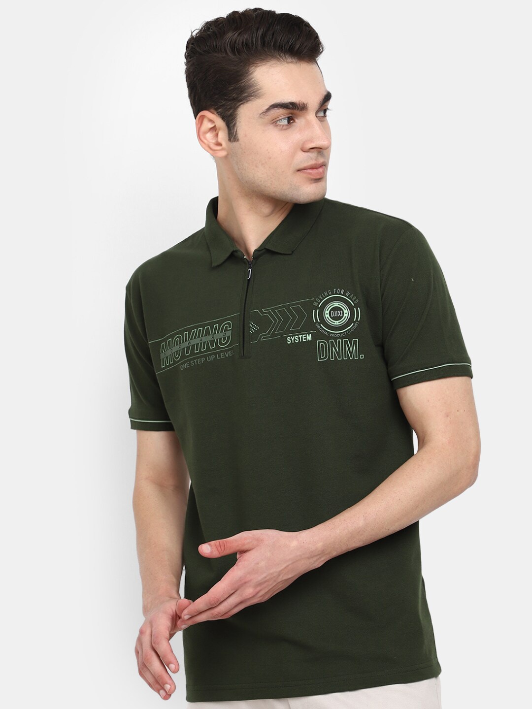 

V-Mart Typography Printed Polo Collar Short Sleeves T-shirt, Olive