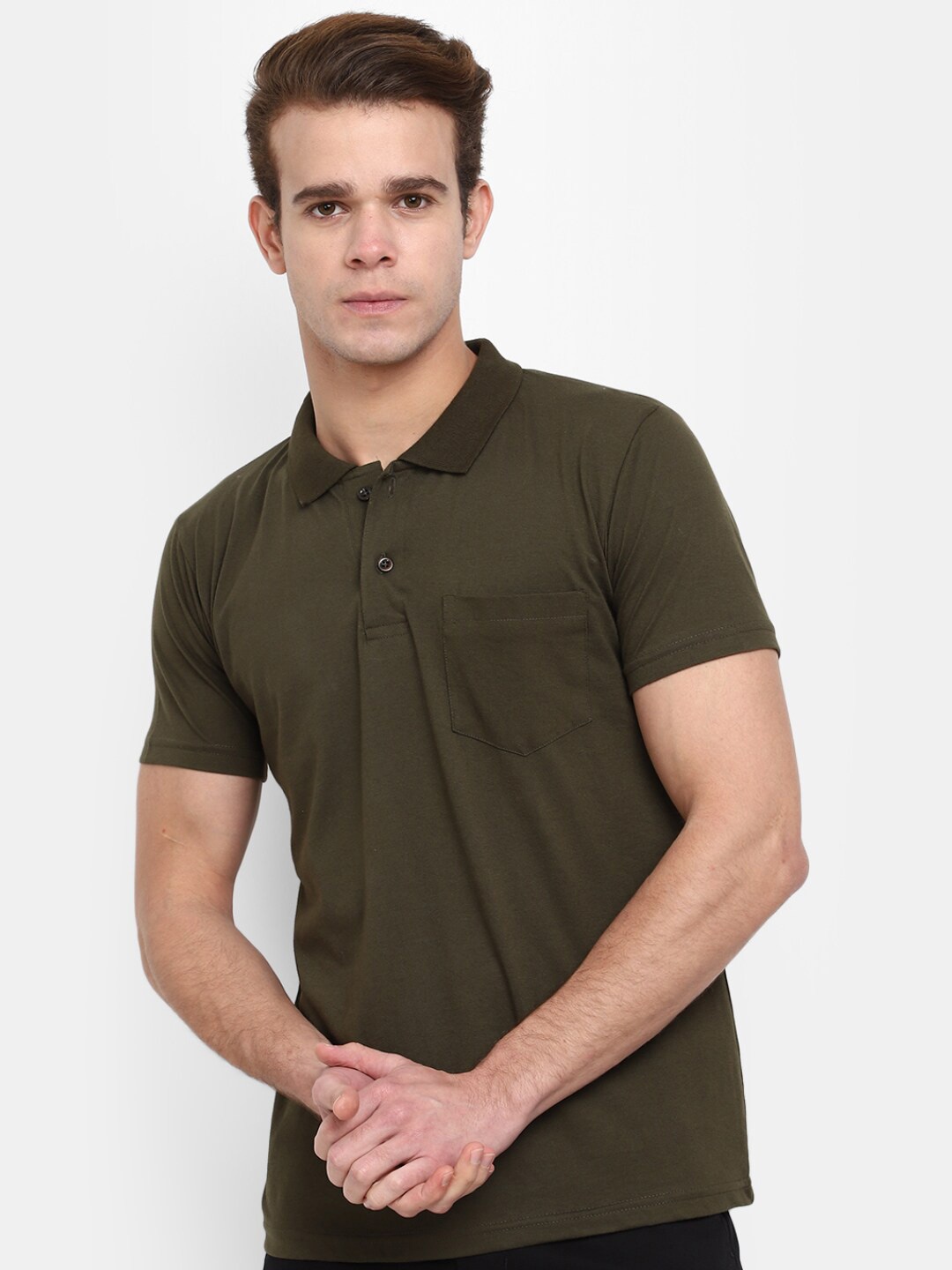 

V-Mart Polo Collar Short Sleeves Slim Fit T-shirt, Olive