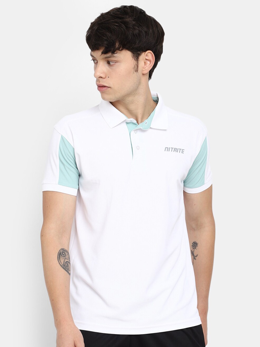 

V-Mart Colourblocked Polo Collar Short Sleeves Training & Gym T-shirt, White
