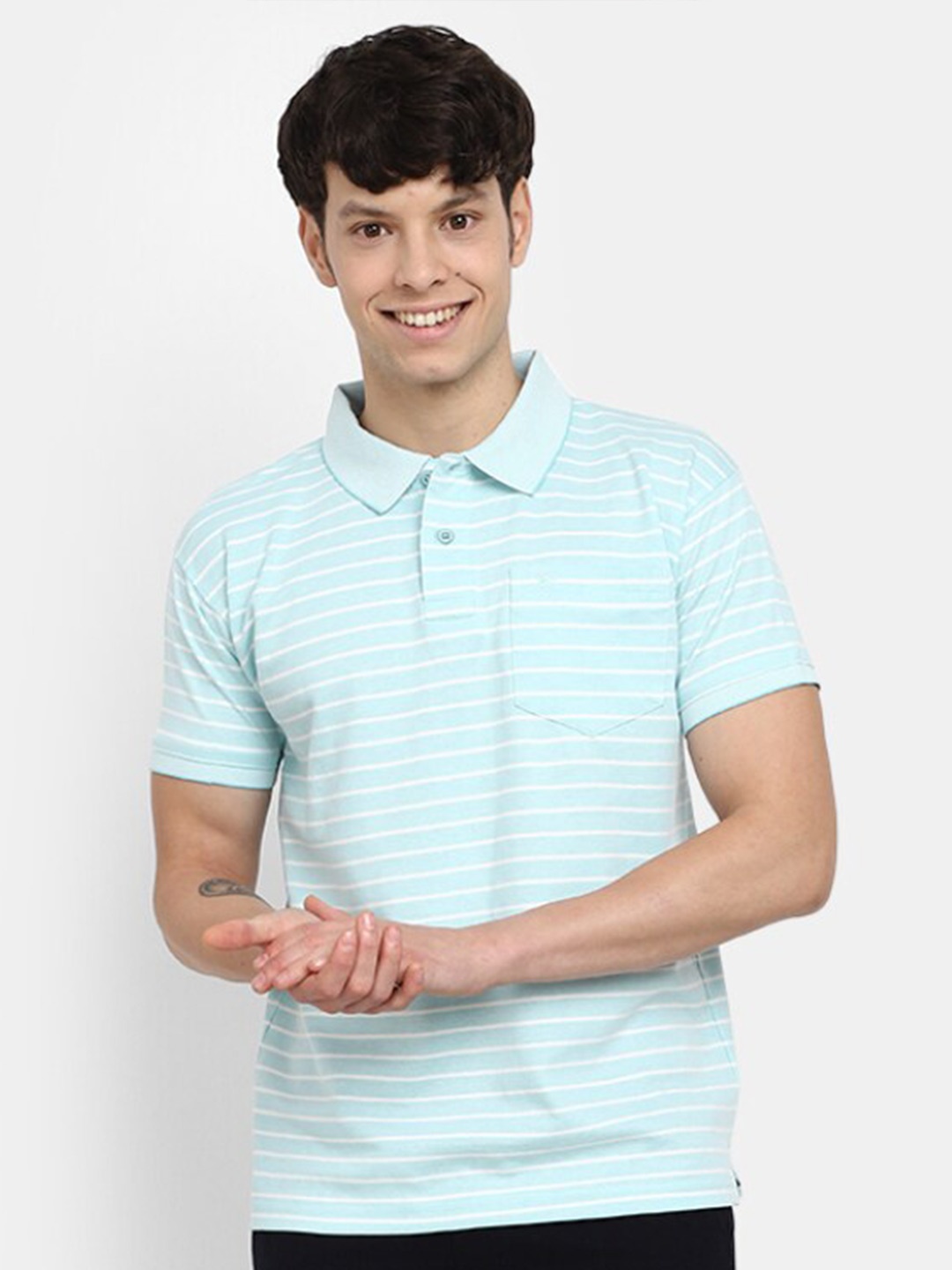 

V-Mart Striped Polo Collar Cotton T-shirt, Blue