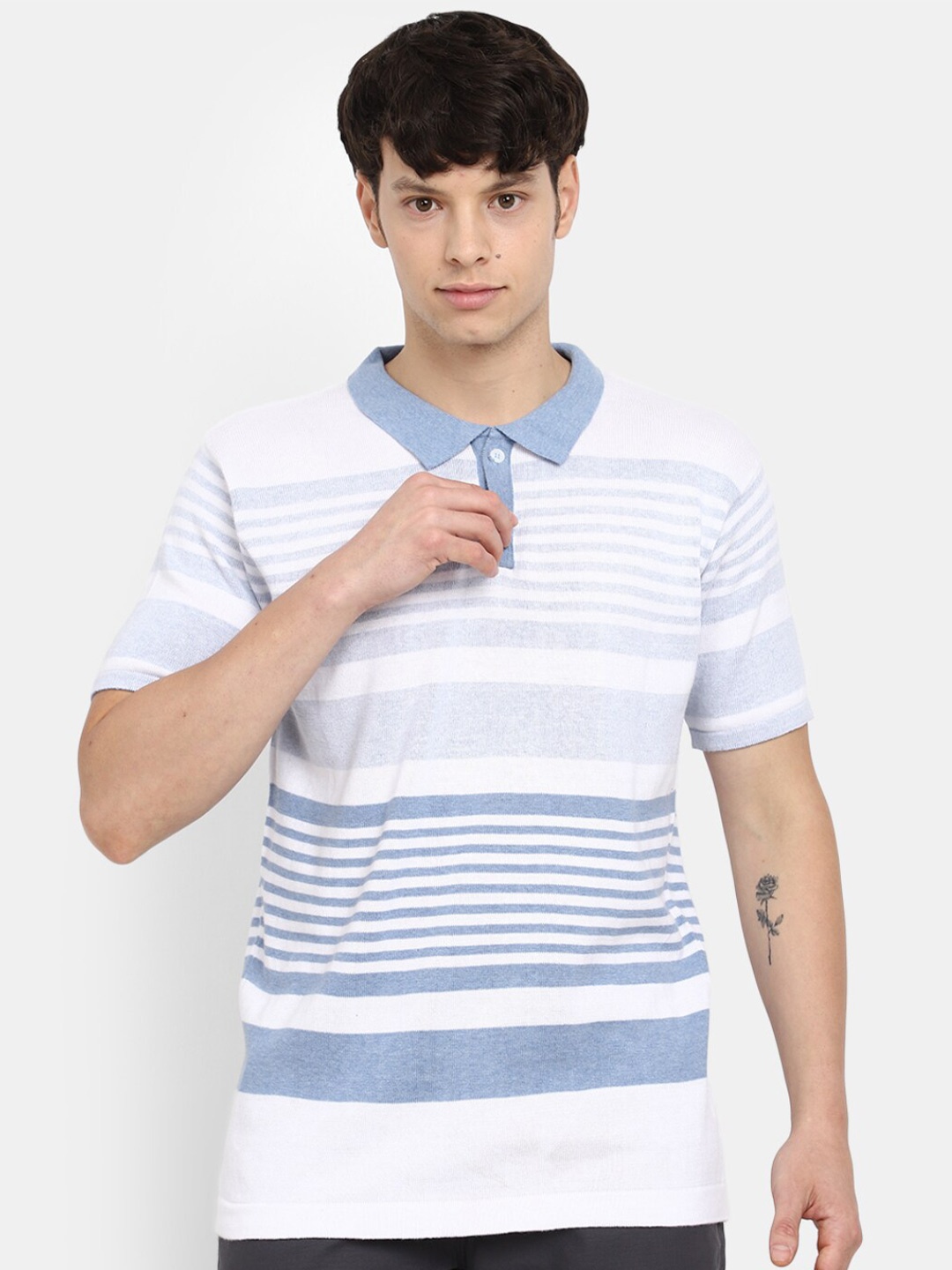 

V-Mart Striped Polo Collar Slim Fit Cotton T-shirt, Blue