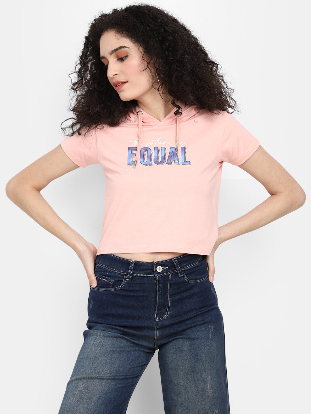

V-Mart Typography Printed Hooded Cotton T-shirt, Peach