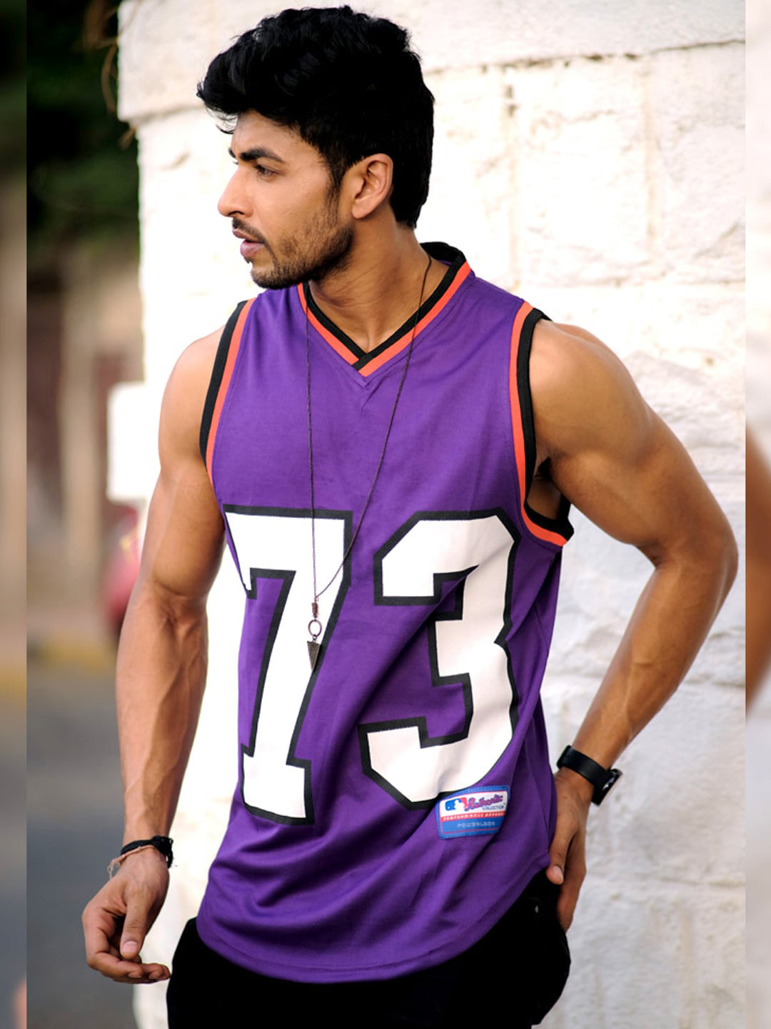 

Powerlook Purple & White Printed Dry-Fit Gym Vest