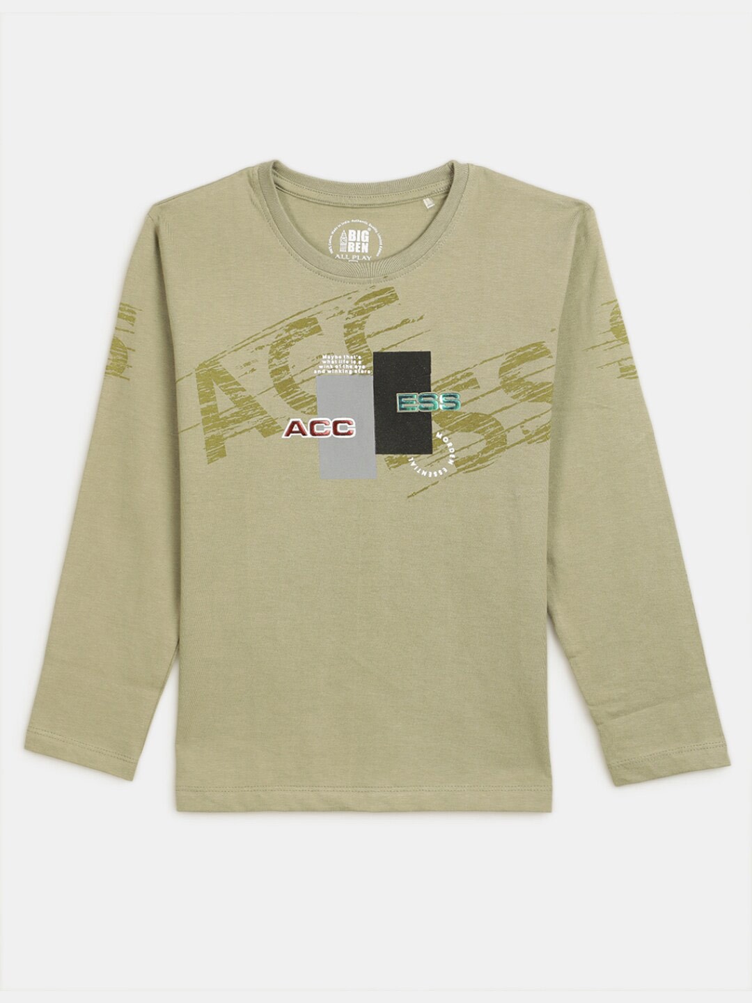 

V-Mart Boys Typography Printed Round Neck Long Sleeves Cotton T-shirt, Green