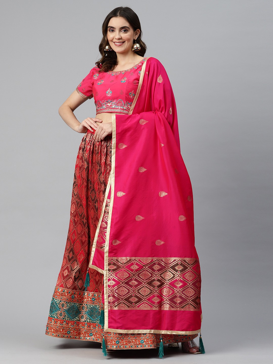 

CAMPAIGN TRENDS Embroidered Beads & Stones Unstitched Lehenga & Blouse With Dupatta, Multi