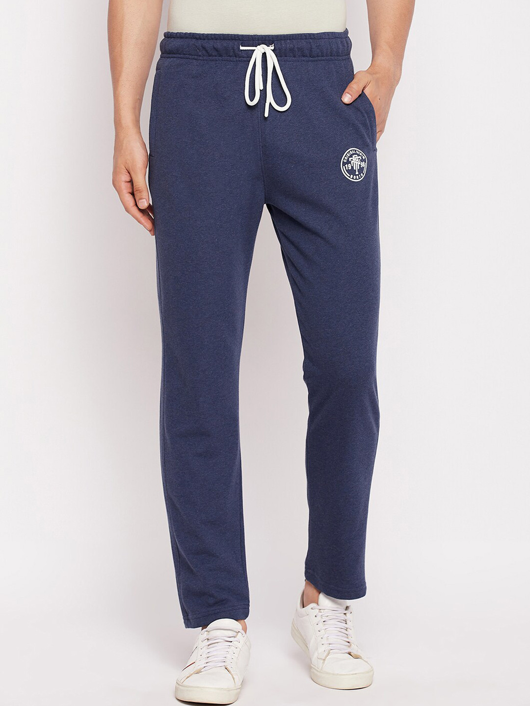 

98 Degree North Men Mid-Rise Pure Cotton Track Pant, Navy blue
