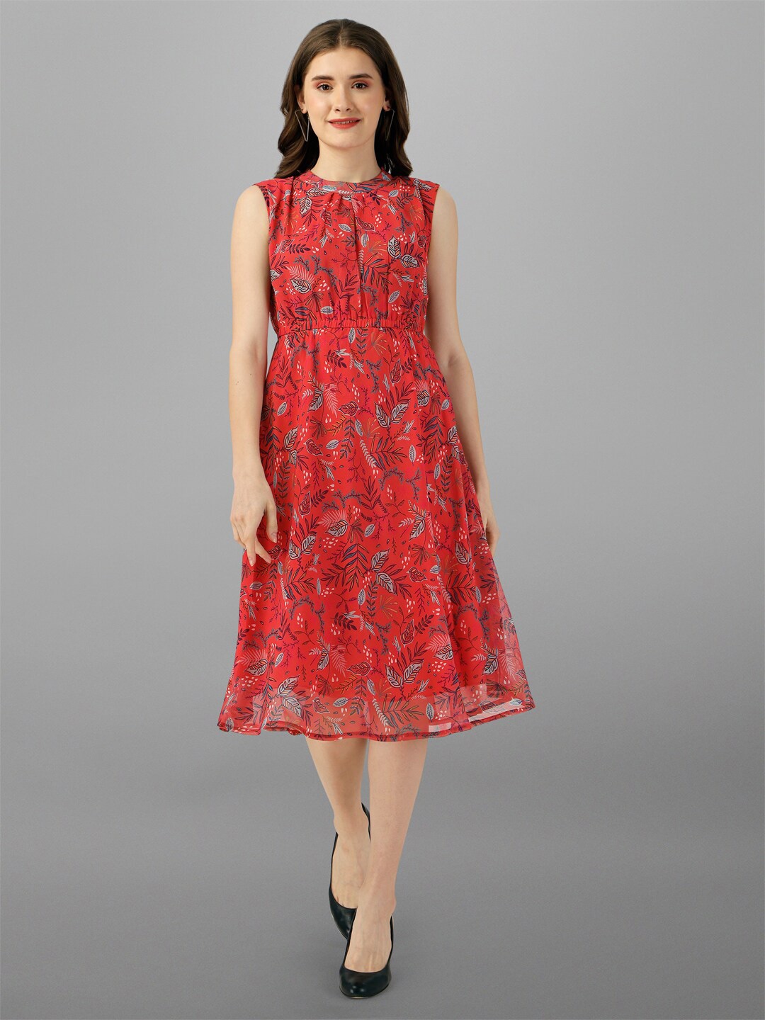 

Fbella Floral Printed A-Line Midi Dress, Red