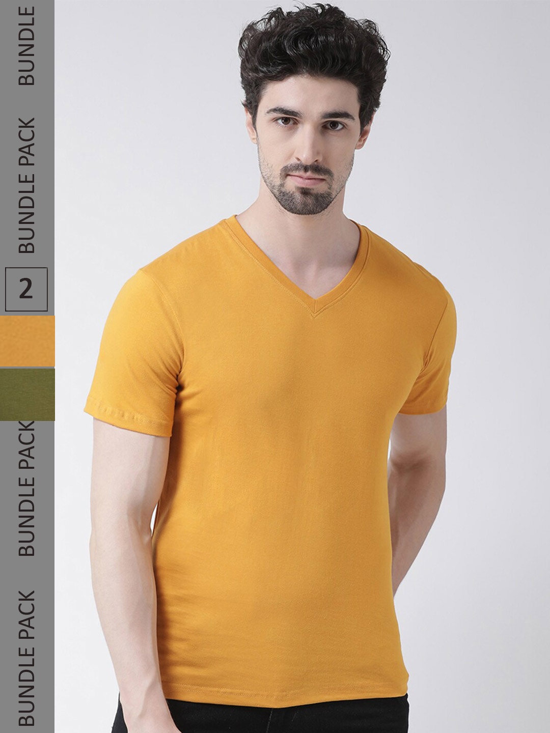

Friskers Pack of 2 V-Neck Slim Fit T-shirt, Gold