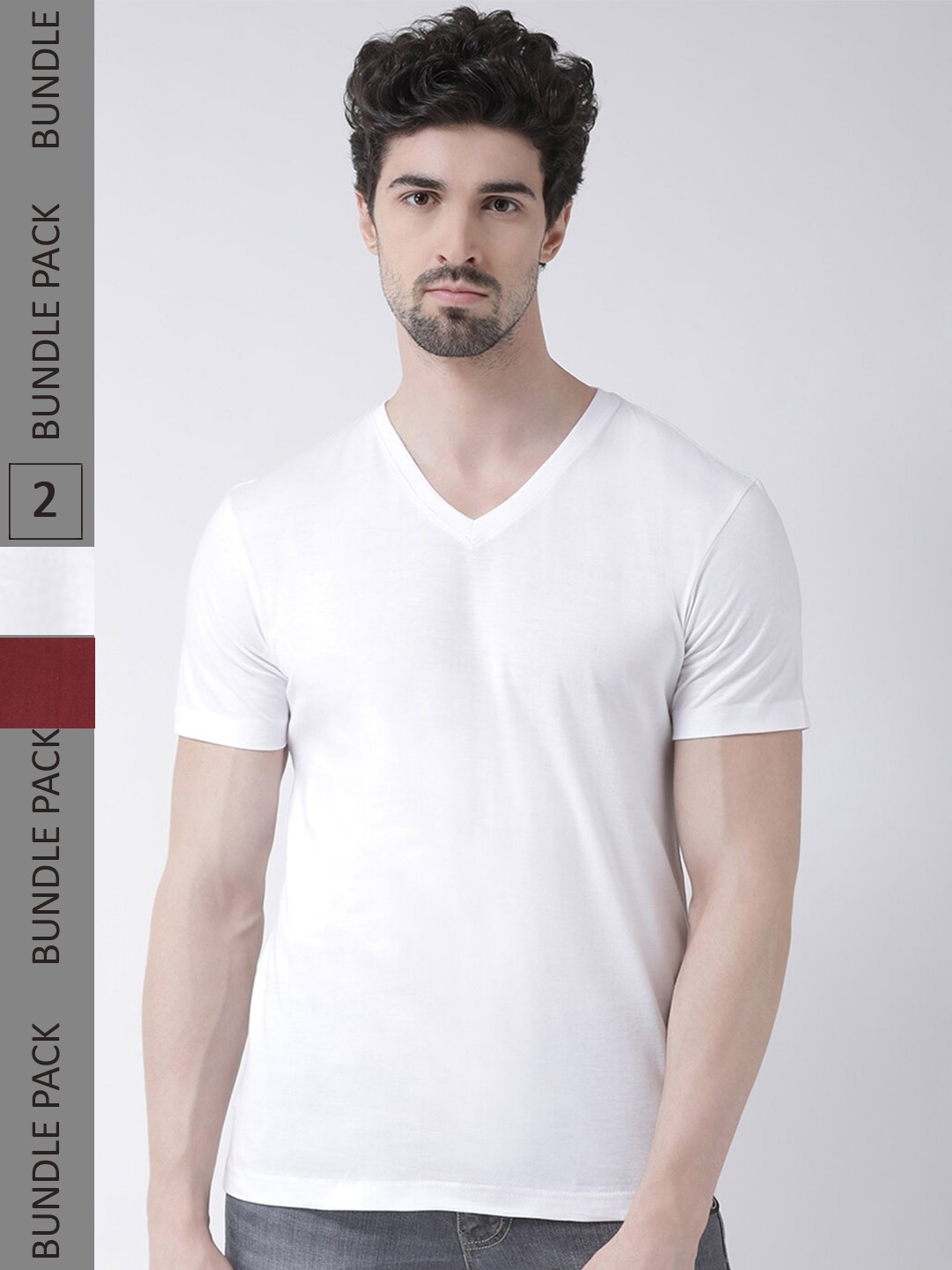 

Friskers Pack Of 2 V-Neck Pure Cotton Slim Fit Short Sleeves T-shirts, White