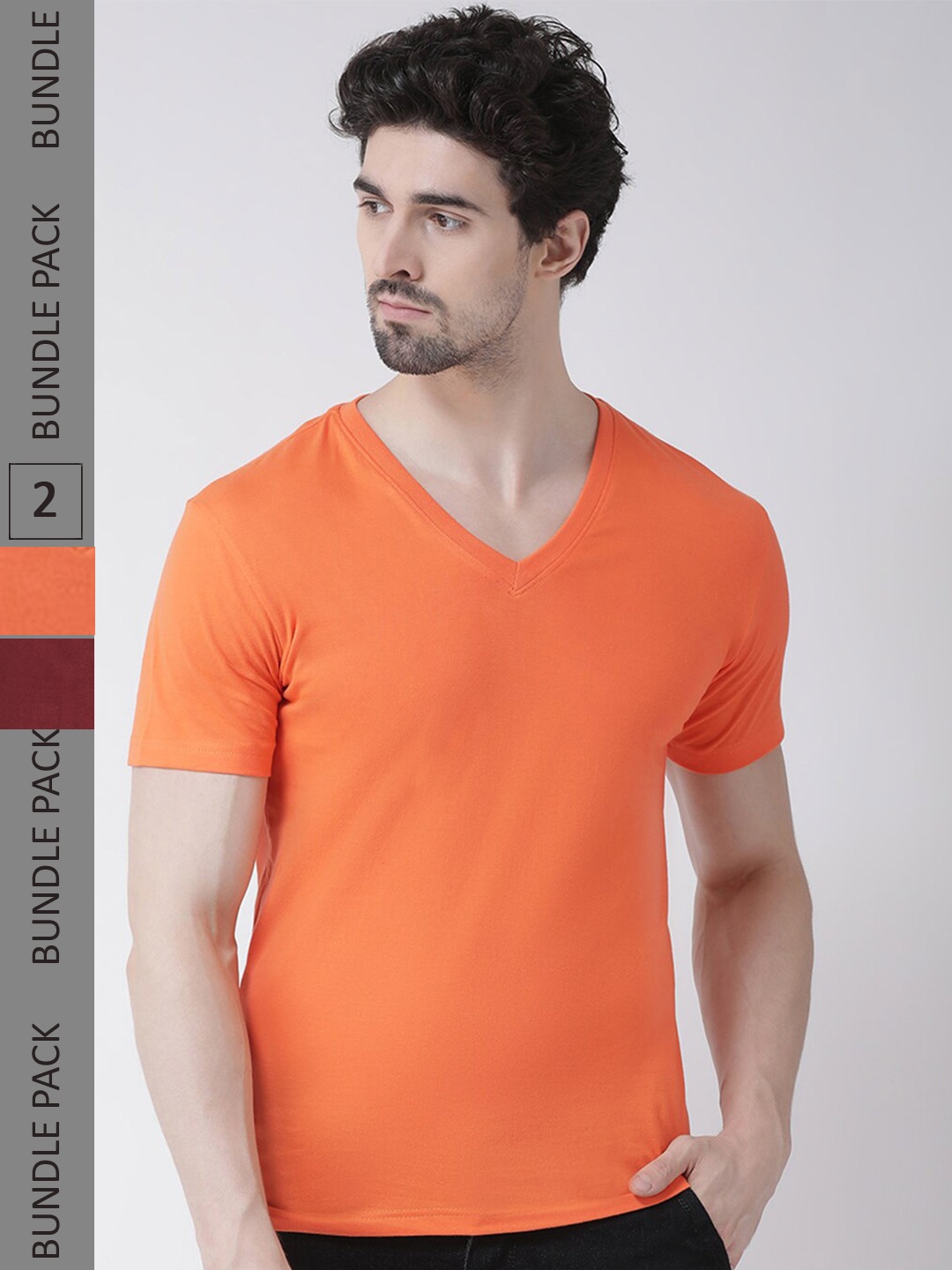 

Friskers Pack Of 2 V Neck Cotton T-shirt, Orange