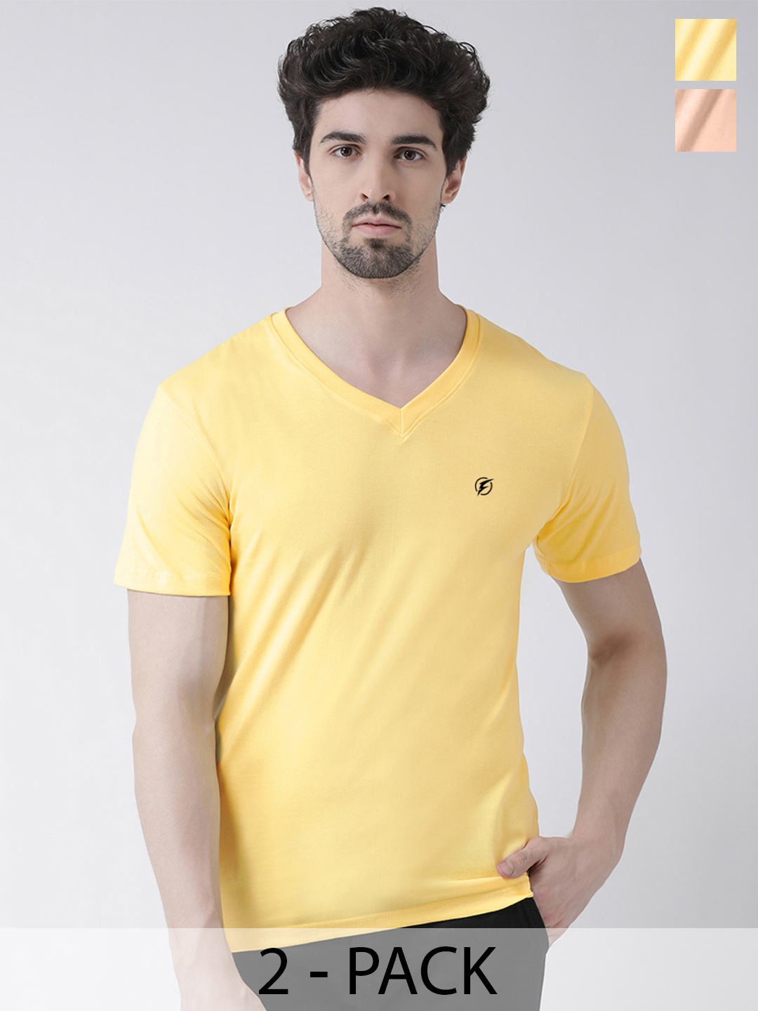 

Friskers Pack Of 2 V-Neck Cotton Slim Fit T-shirt, Yellow