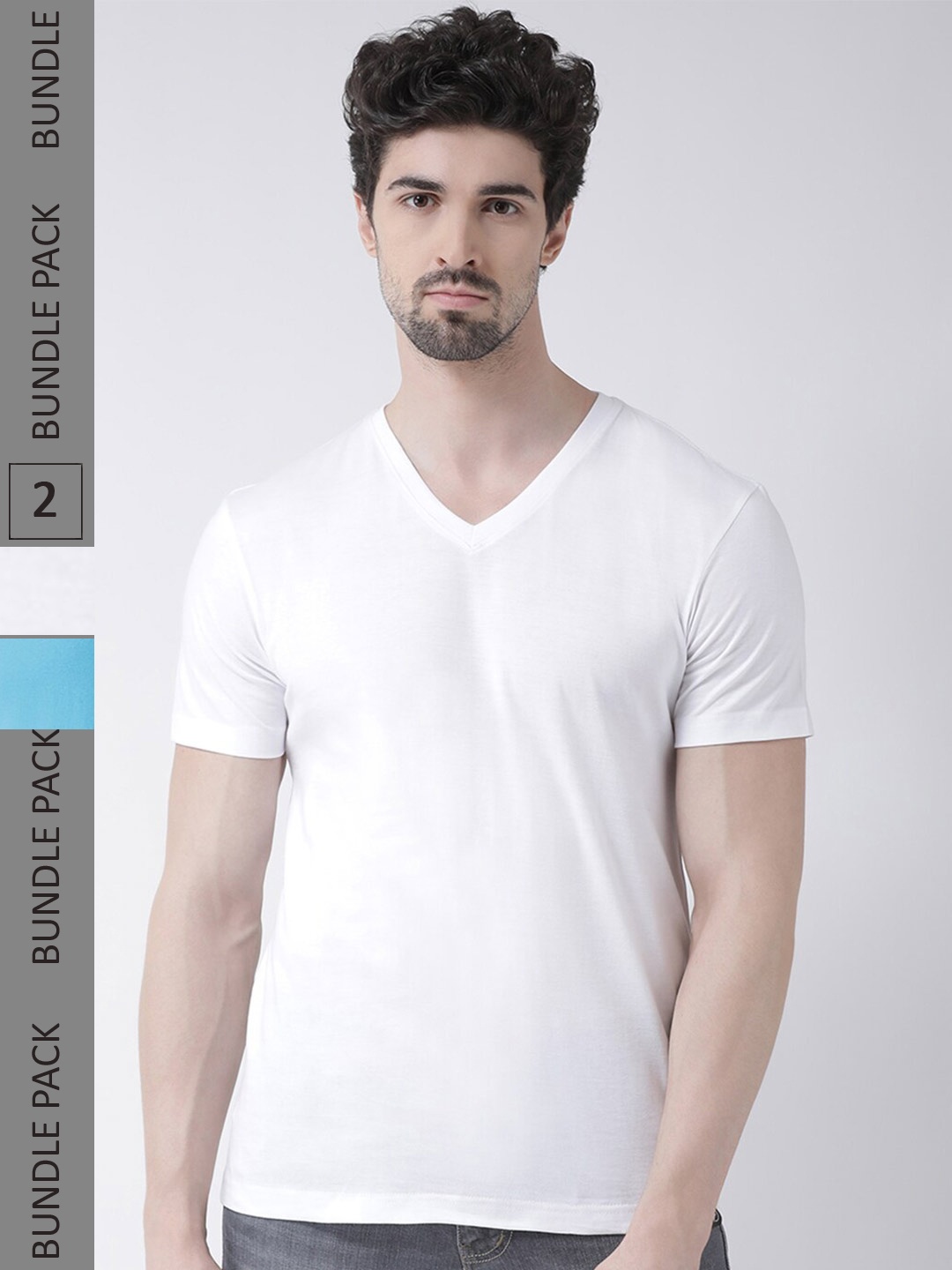 

Friskers Pack Of 2 V-Neck Slim Fit Cotton T-shirts, White