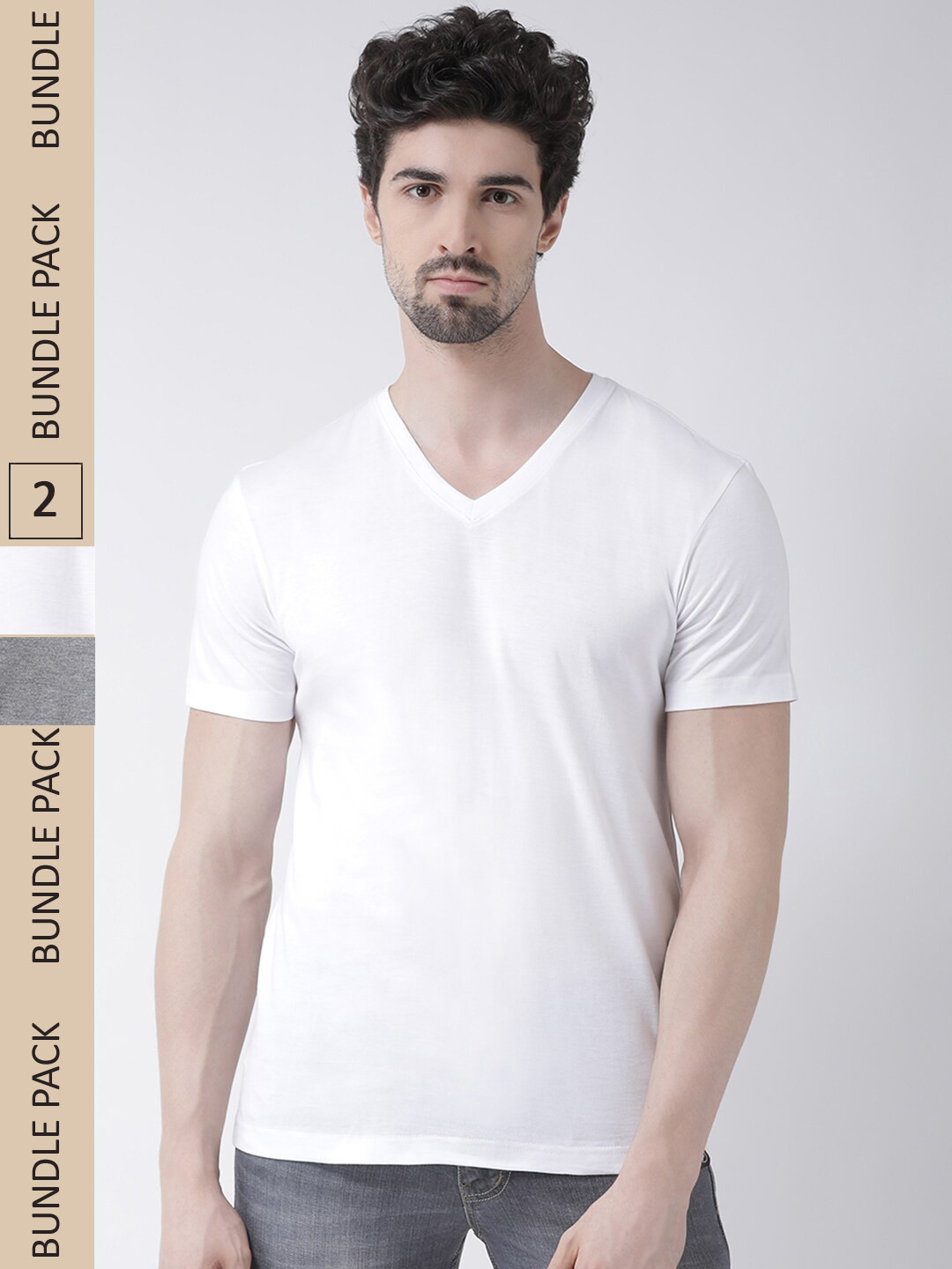 

Friskers Pack Of 2 V-Neck Pure Cotton Slim Fit Short Sleeves T-shirts, White
