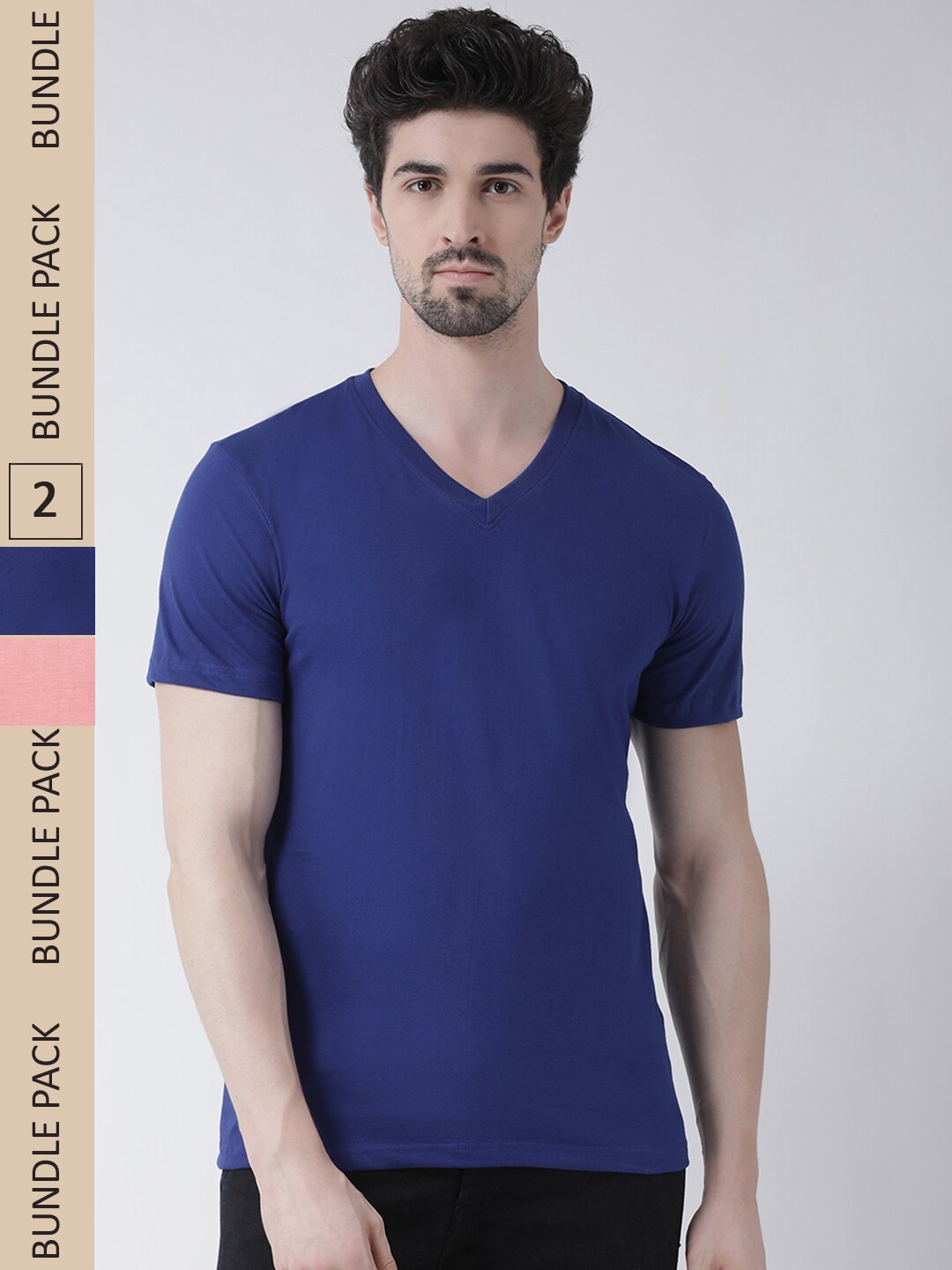 

Friskers Pack of 2 V-Neck Slim Fit T-shirt, Blue