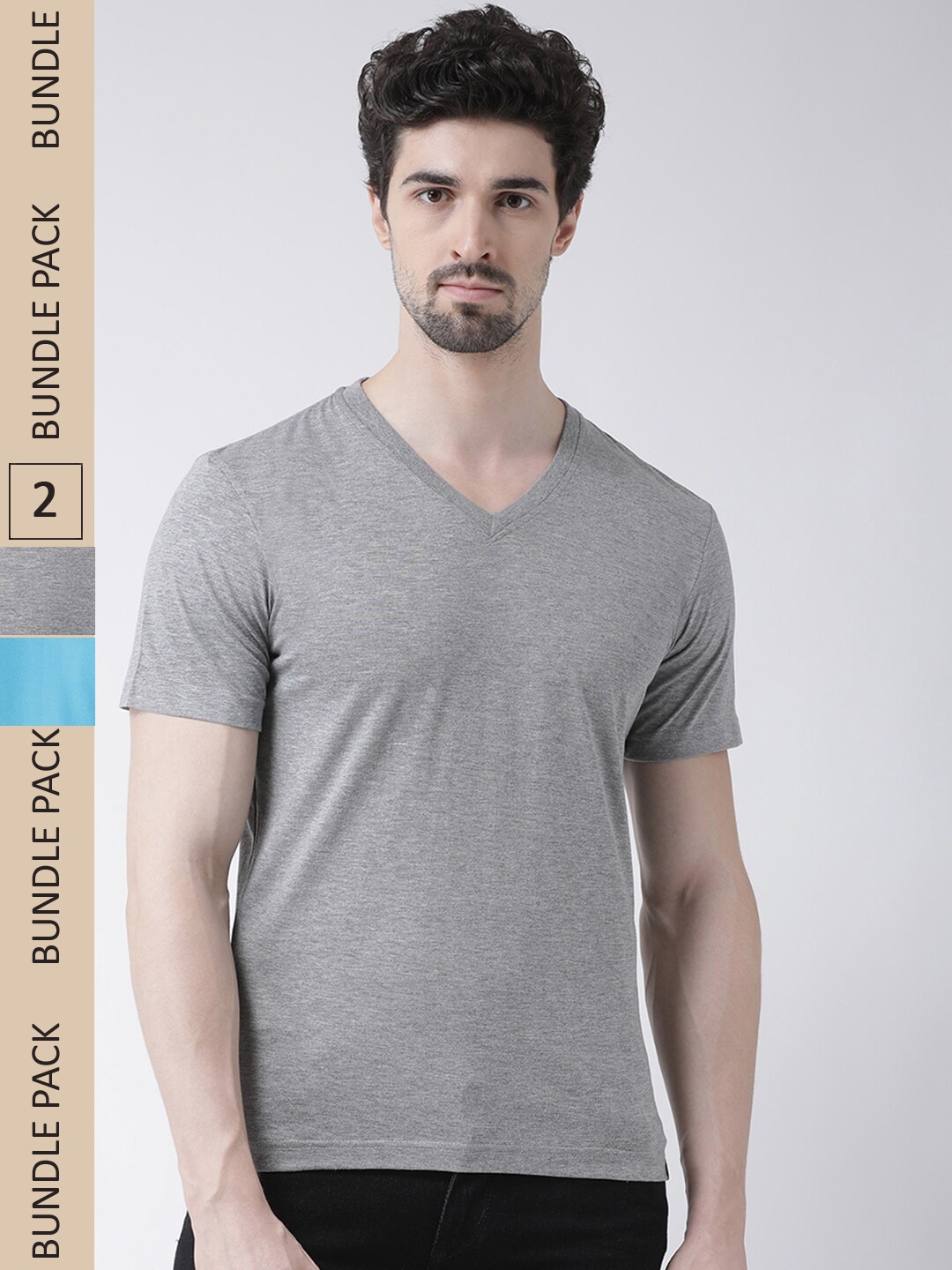 

Friskers Pack Of 2 V-Neck Cotton Slim Fit T-shirt, Grey