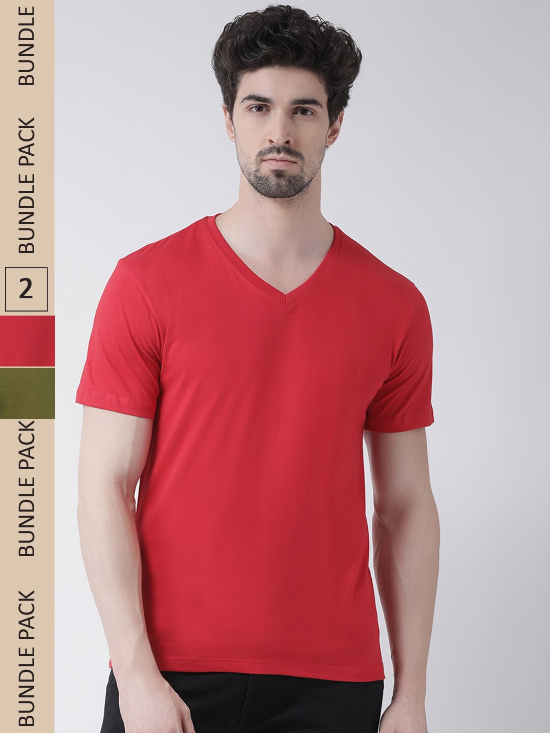 

Friskers Pack of 2 V-Neck Slim Fit T-shirt, Red