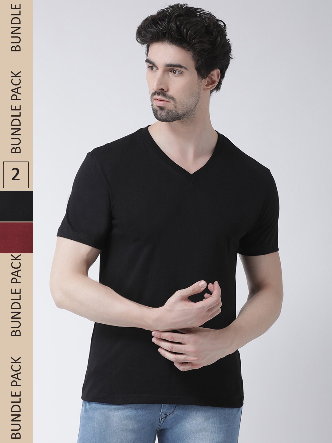 

Friskers Pack of 2 V-Neck Slim Fit T-shirt, Black