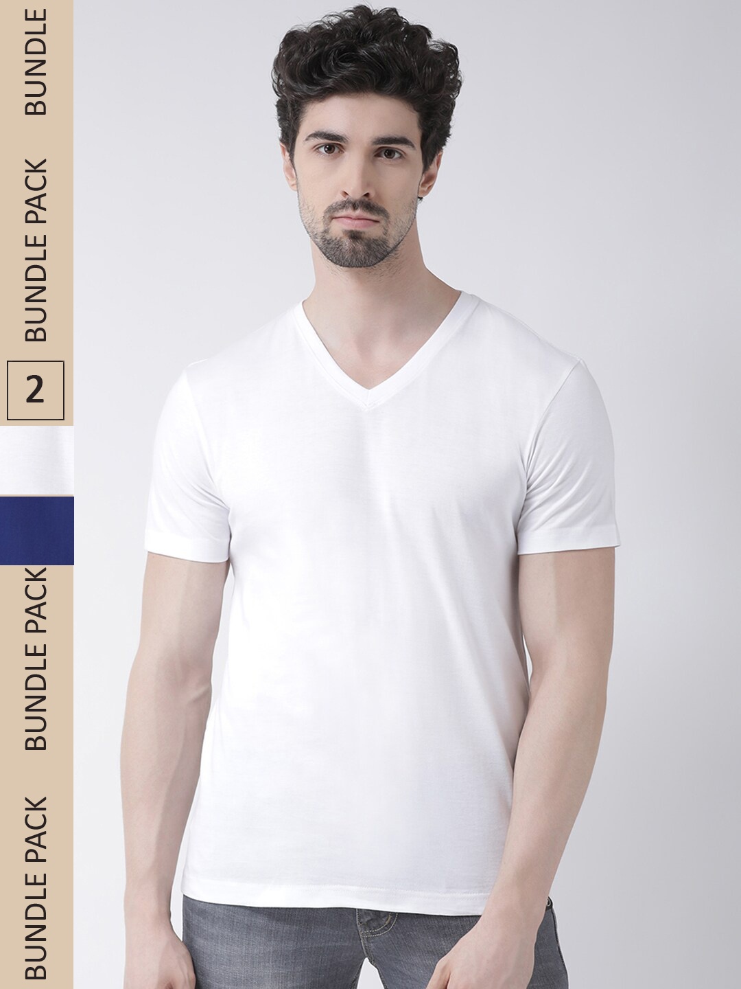 

Friskers Pack Of 2 V-Neck Slim Fit Cotton T-shirts, White