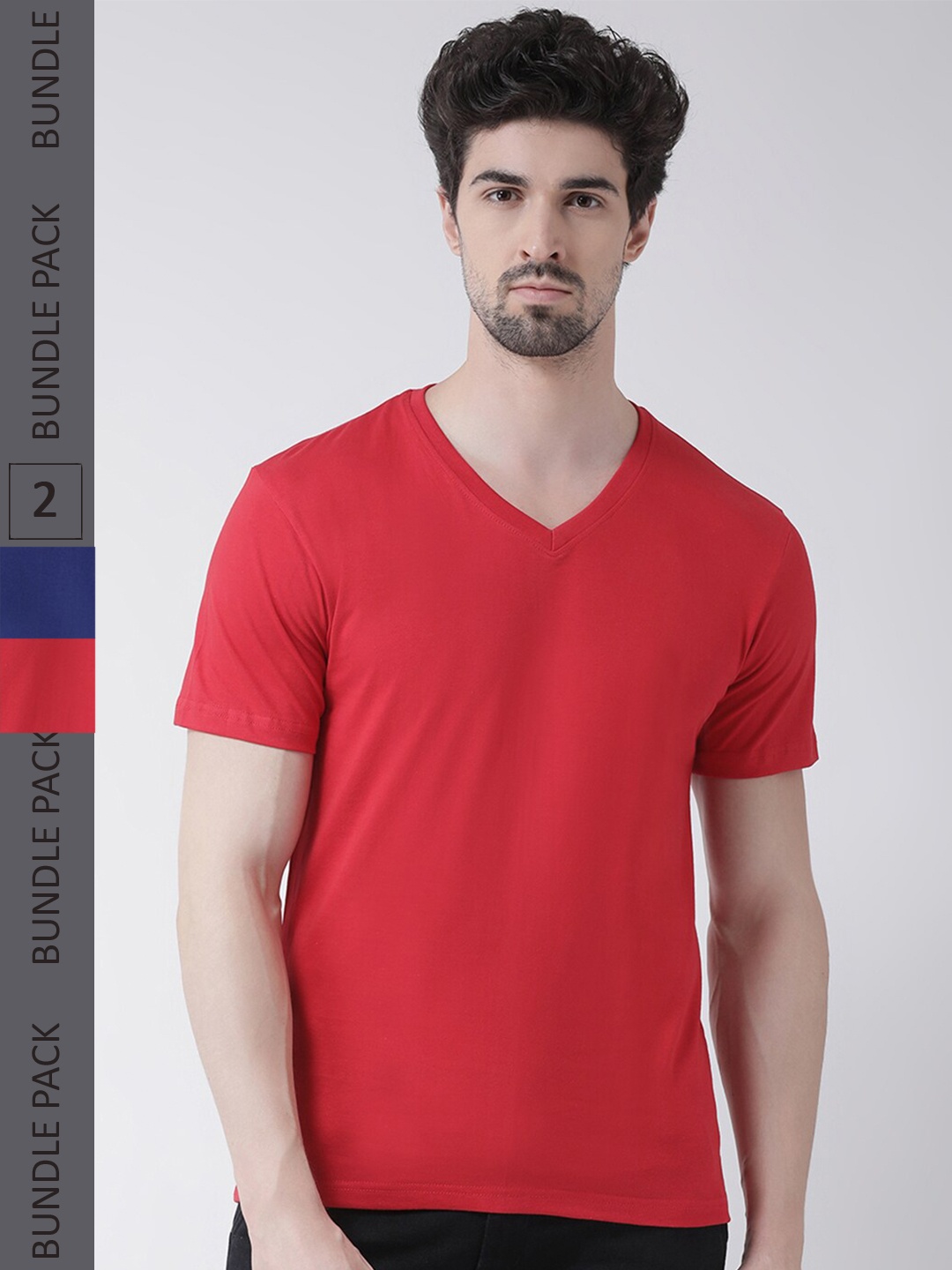 

Friskers Pack of 2 V-Neck Slim Fit T-shirt, Red
