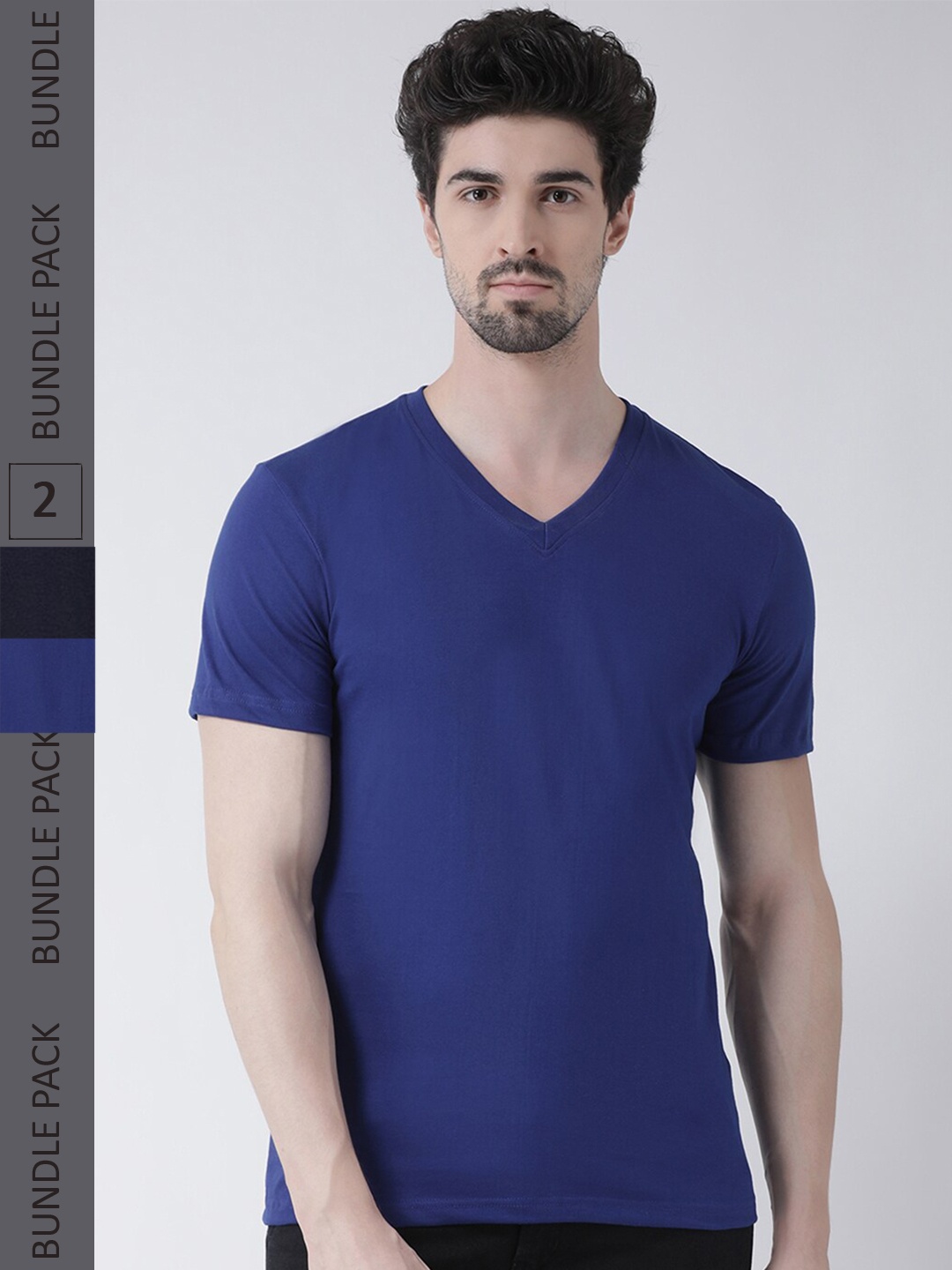 

Friskers Pack Of 2 V-Neck Cotton Slim Fit T-shirt, Blue