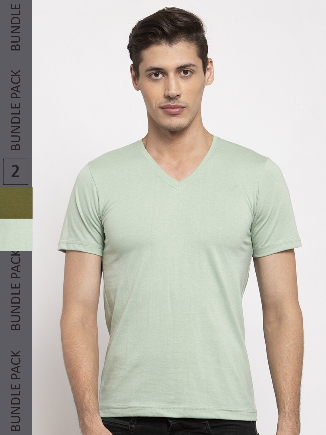 

Friskers Pack of 2 V-Neck Slim Fit T-shirt, Sea green