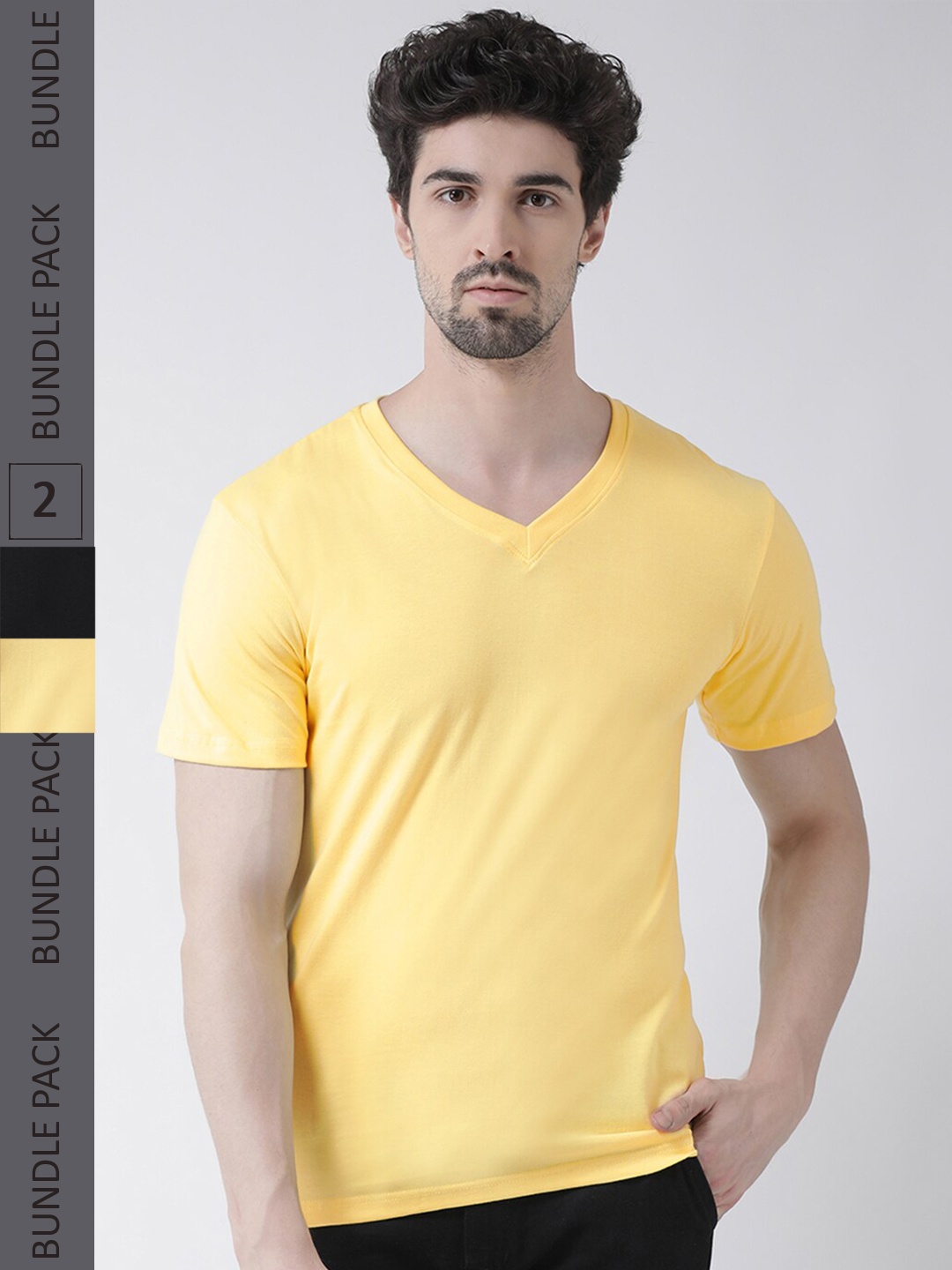 

Friskers Pack Of 2 V Neck Cotton T-shirt, Yellow