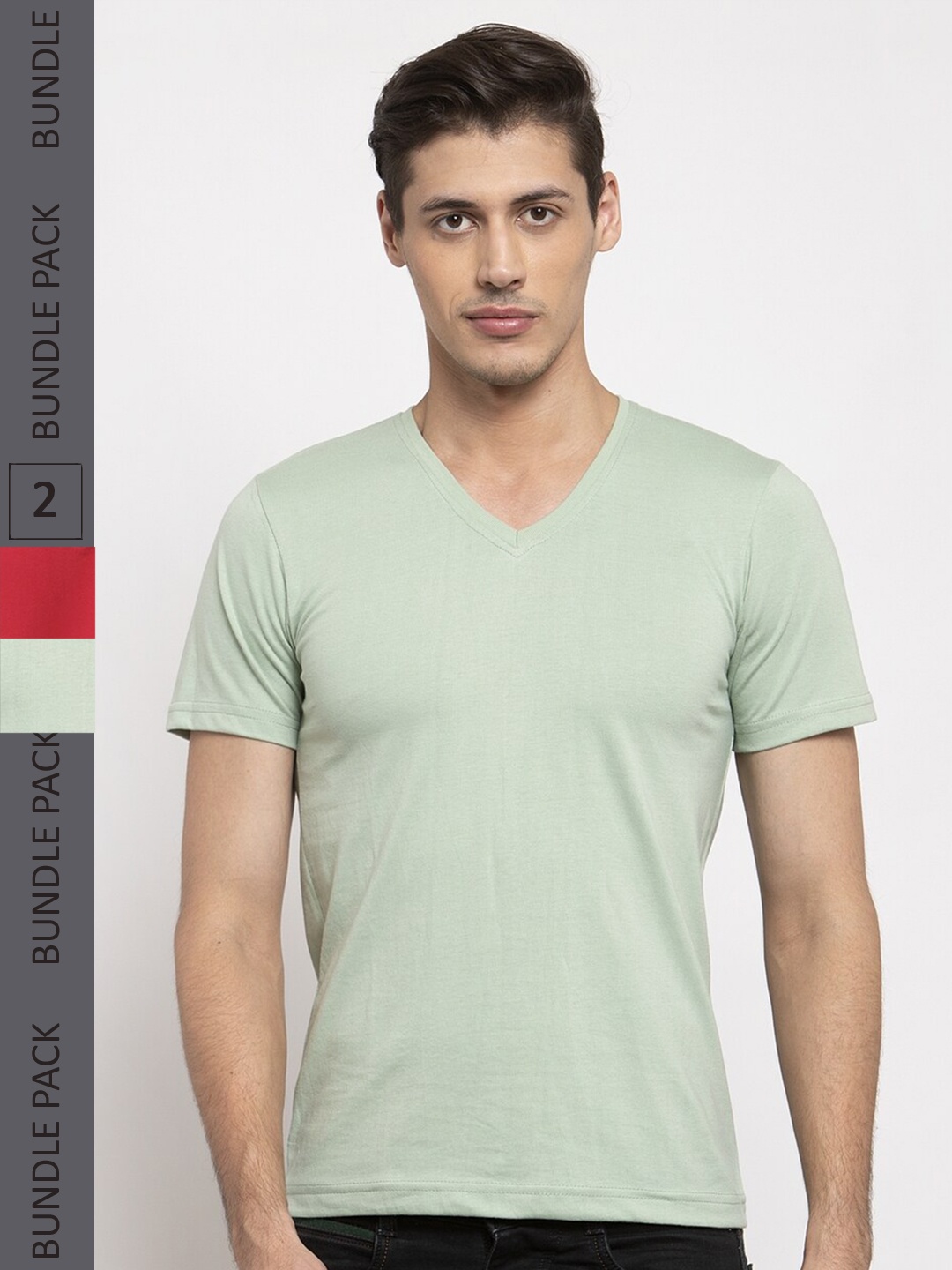 

Friskers Pack Of 2 V-Neck Slim Fit Cotton T-shirts, Red