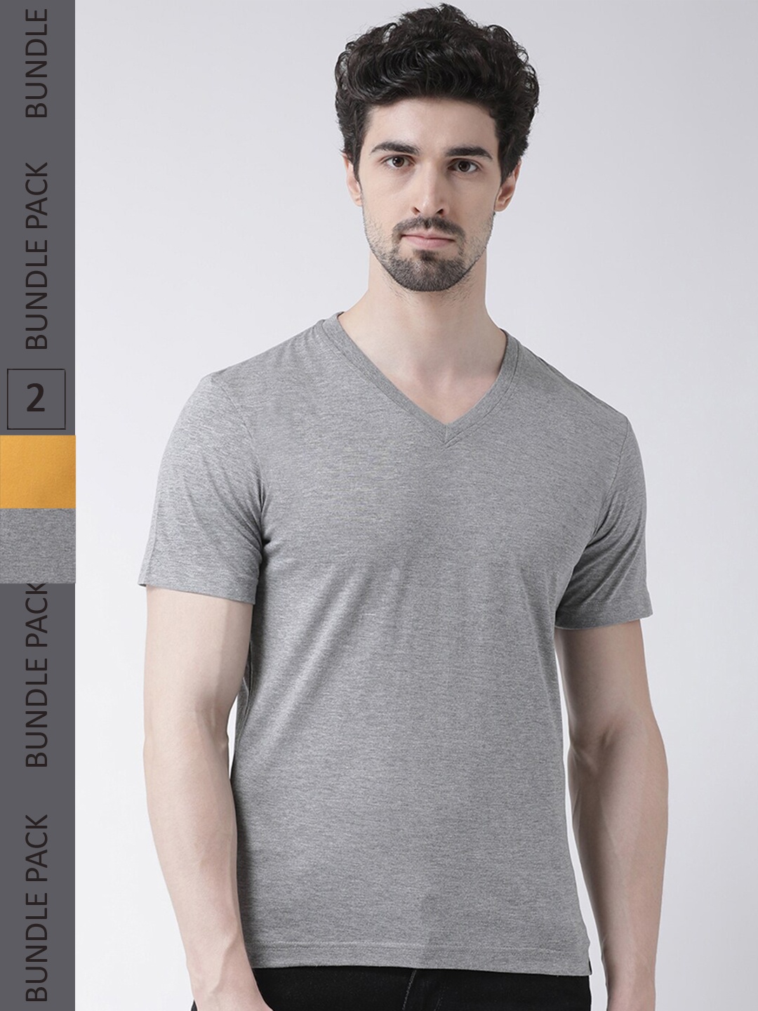 

Friskers Pack Of 2 V-Neck Slim Fit Cotton T-shirt, Grey