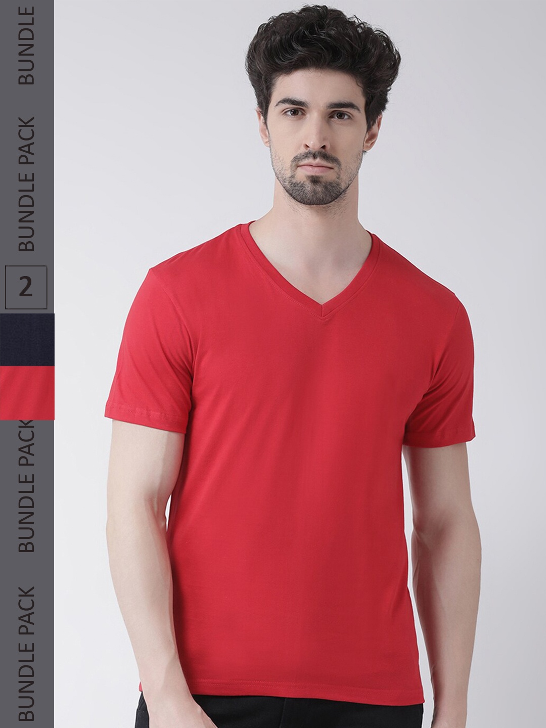 

Friskers Pack Of 2 V-Neck Slim Fit Cotton T-shirt, Red