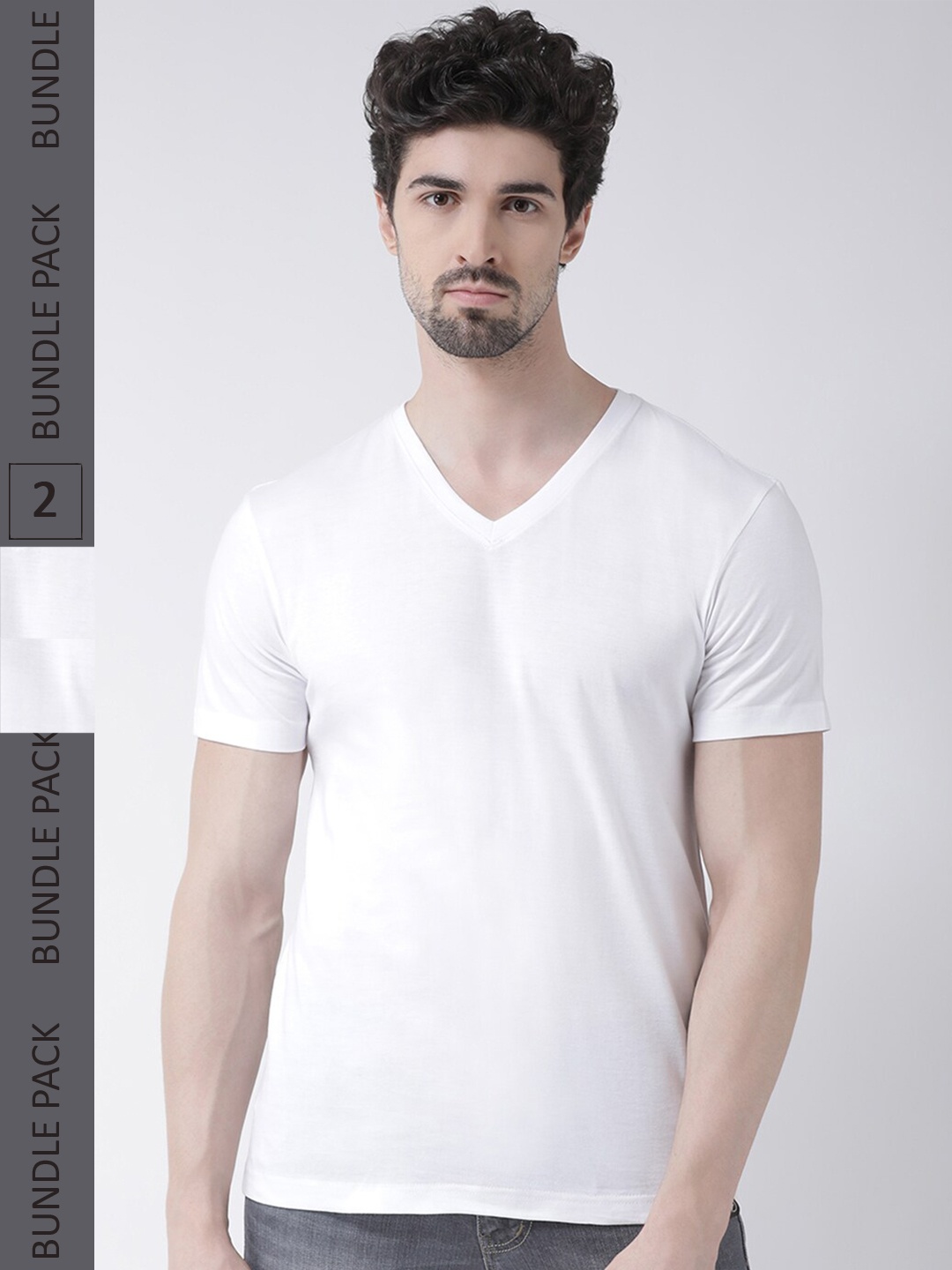 

Friskers Pack Of 2 V-Neck Pure Cotton Slim Fit Short Sleeves T-shirts, White