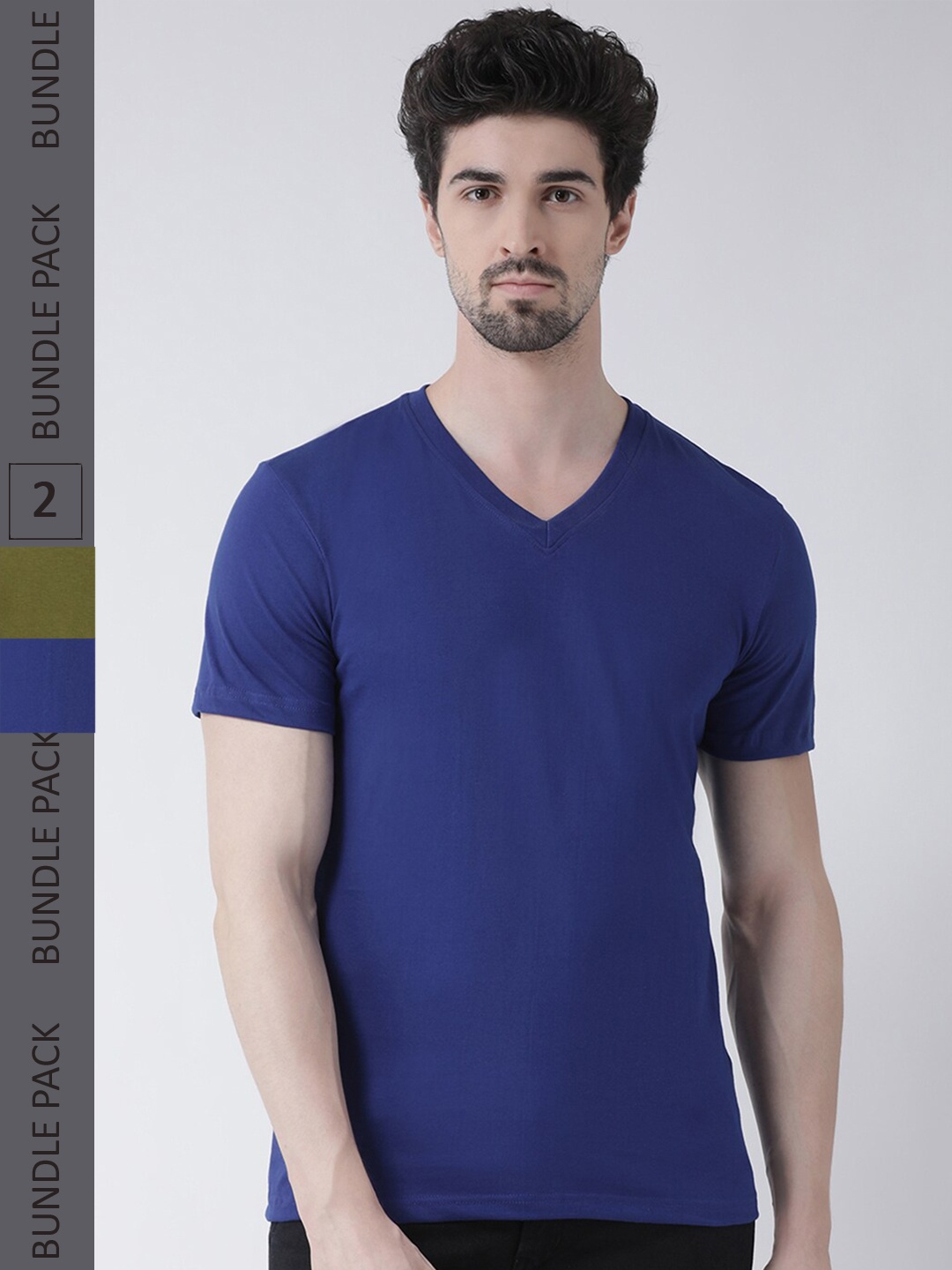 

Friskers Pack Of 2 V-Neck Cotton Slim Fit T-shirt, Blue