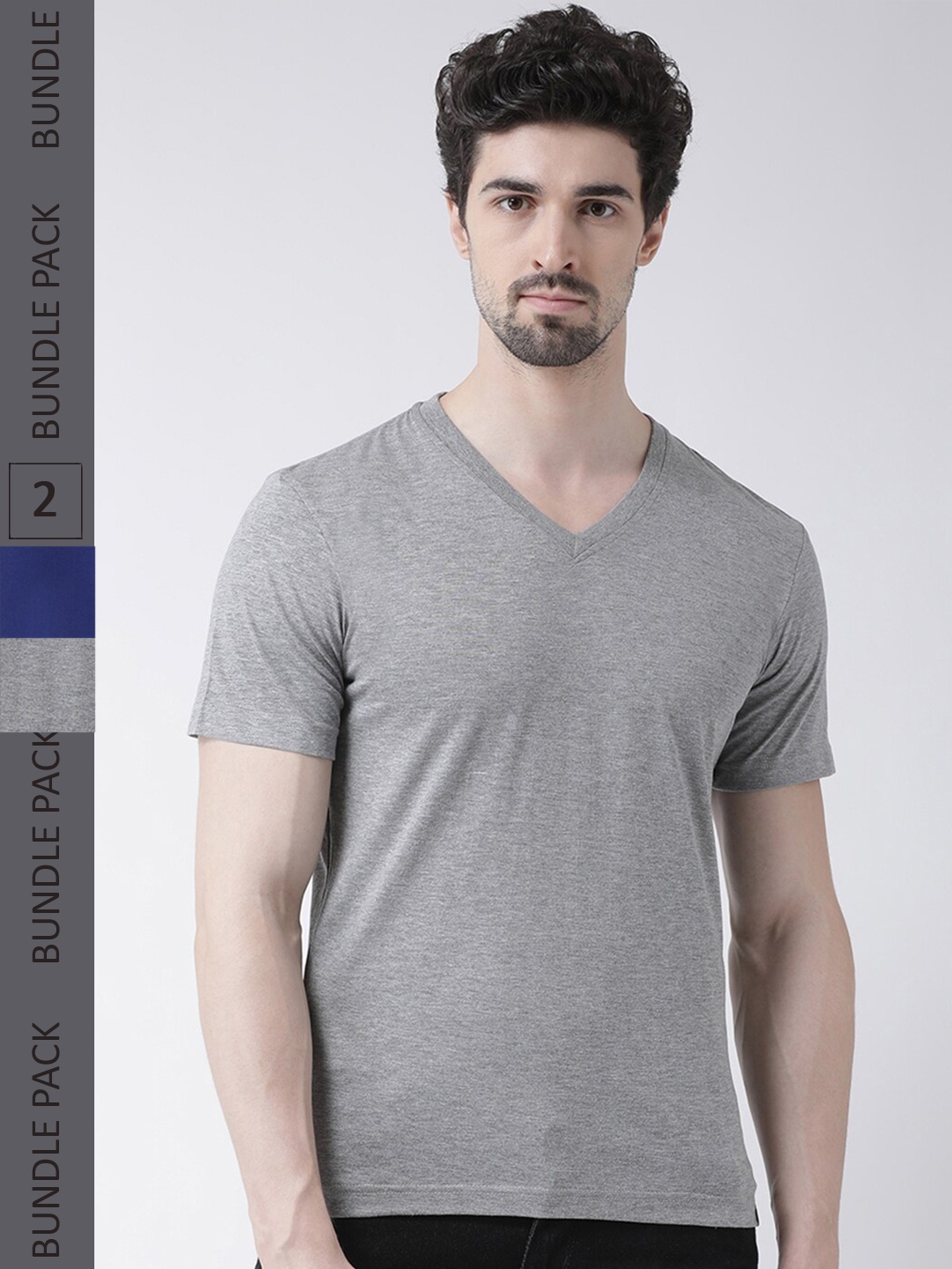 

Friskers Pack of 2 V-Neck Slim Fit T-shirt, Grey